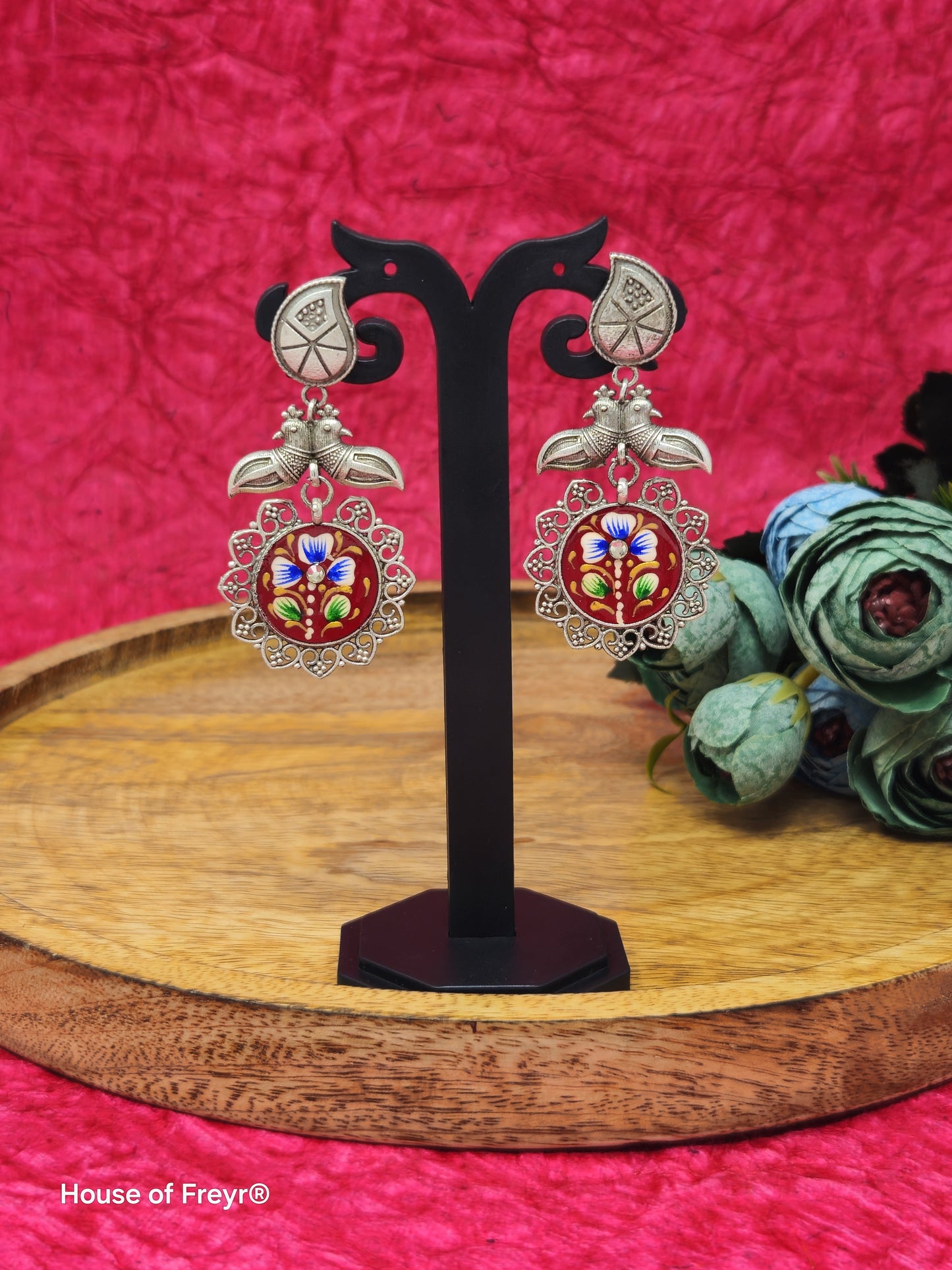 Silver-Plated Meenakari Earrings