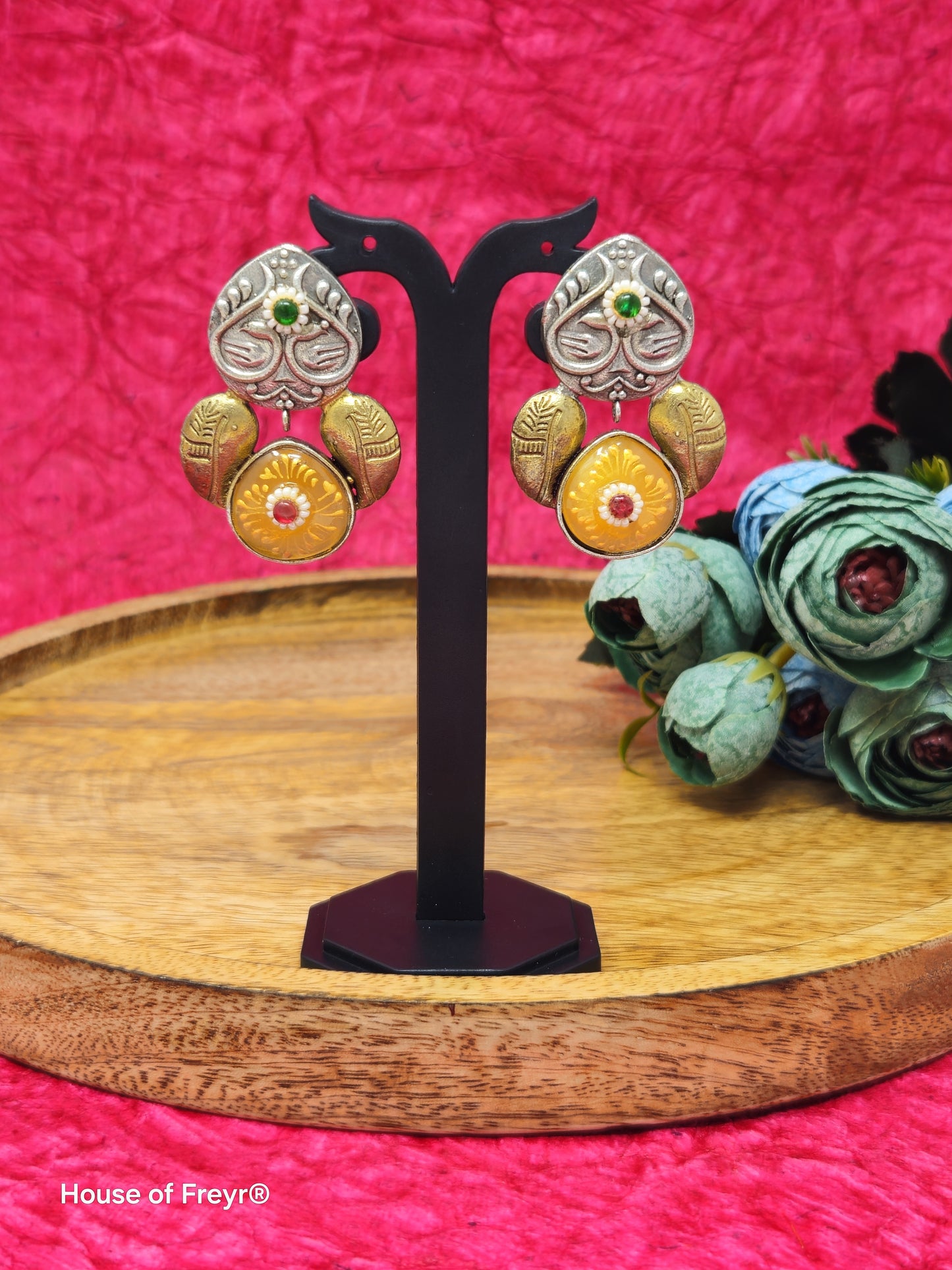 Two-Tone Tribal Stud Drop Earrings
