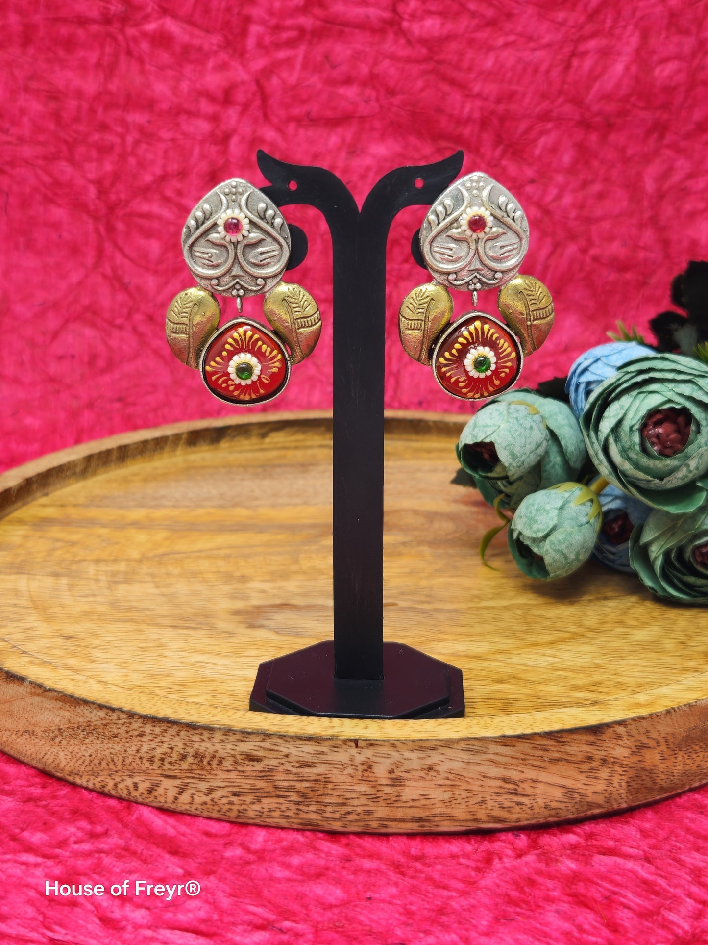 Two-Tone Tribal Stud Drop Earrings