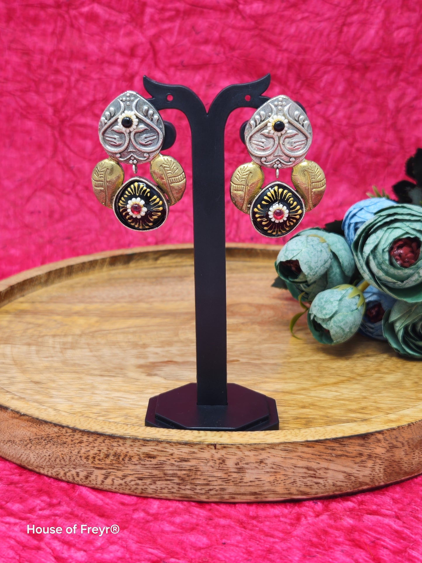 Two-Tone Tribal Stud Drop Earrings