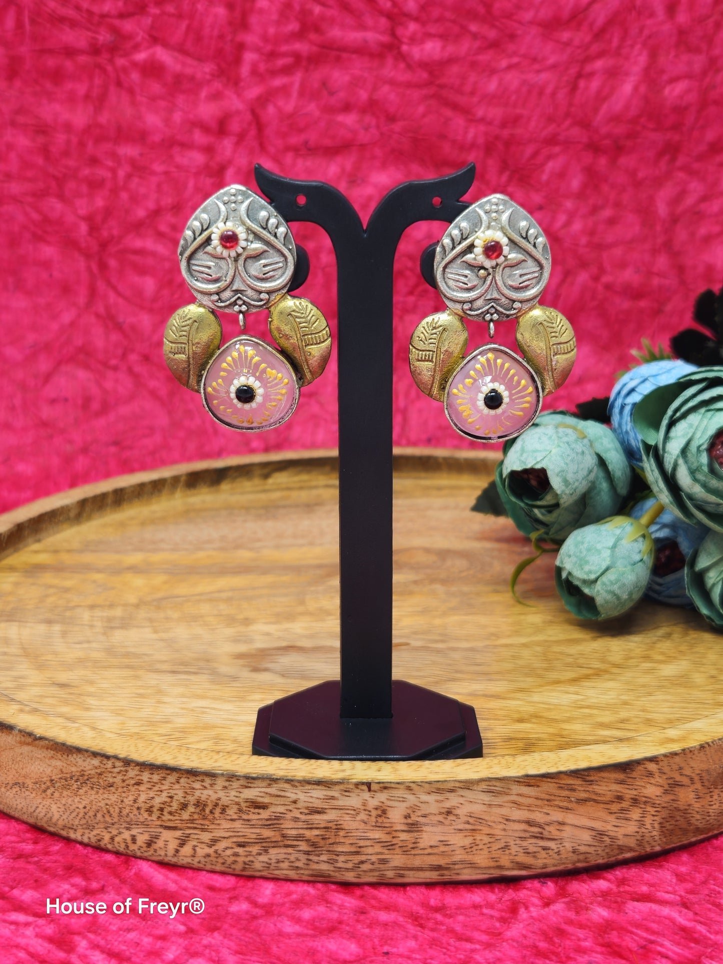 Two-Tone Tribal Stud Drop Earrings