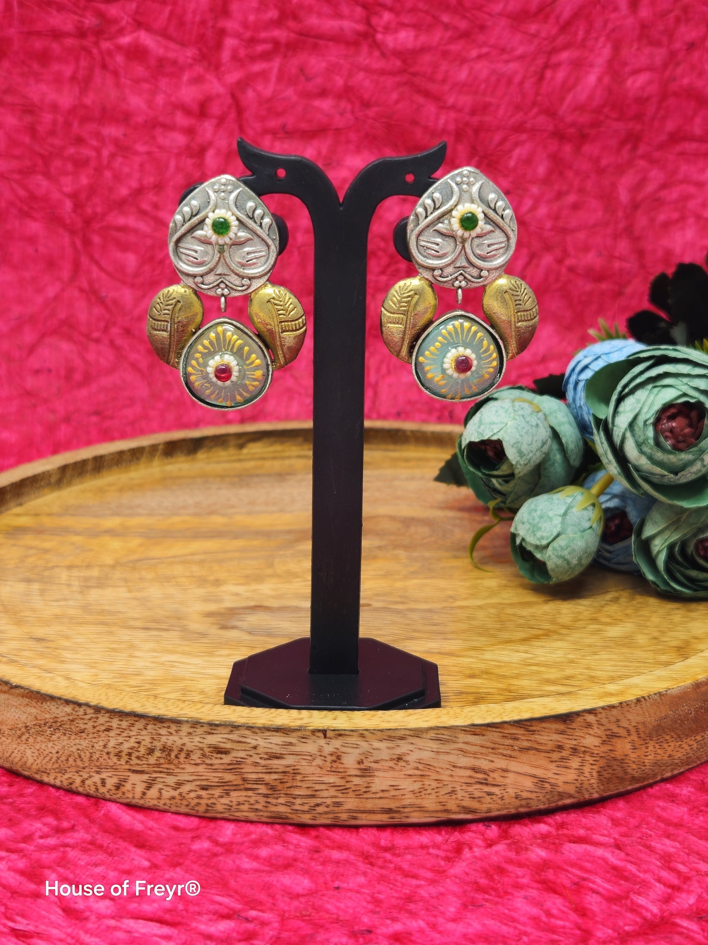 Two-Tone Tribal Stud Drop Earrings