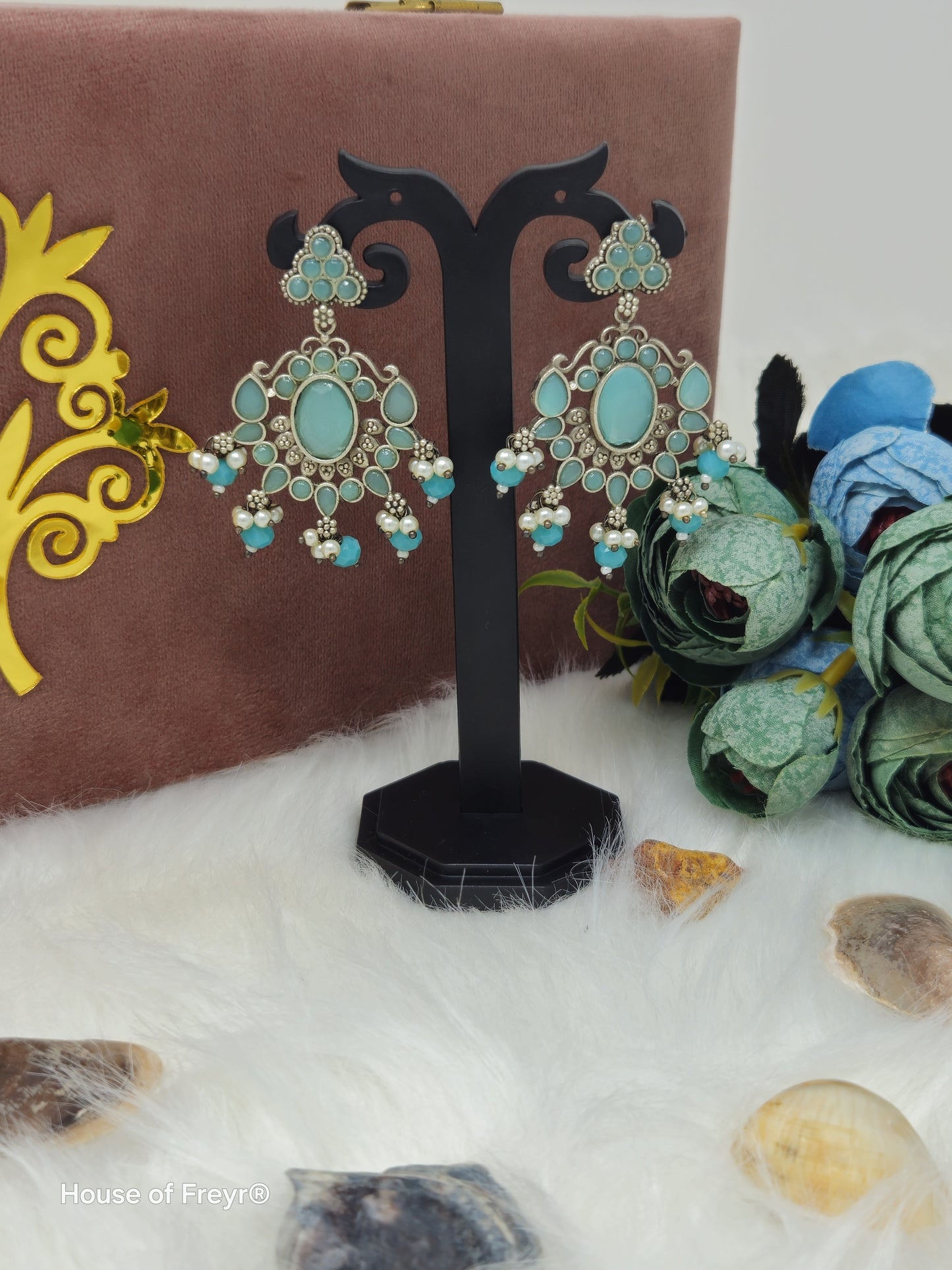 Antique Silver Stone Dangler Earrings