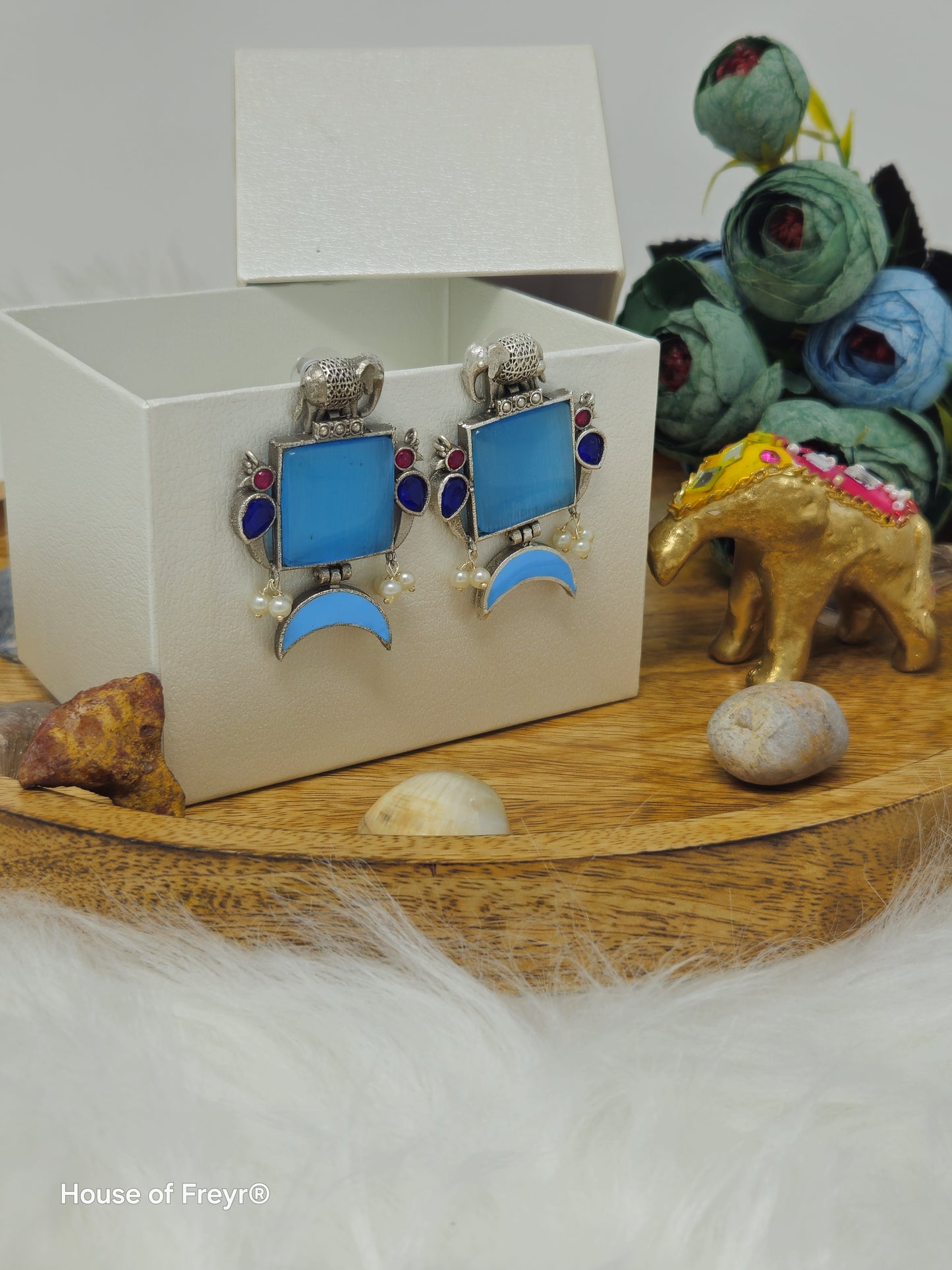 Antique Silver Dangler Earrings with Stone Accents