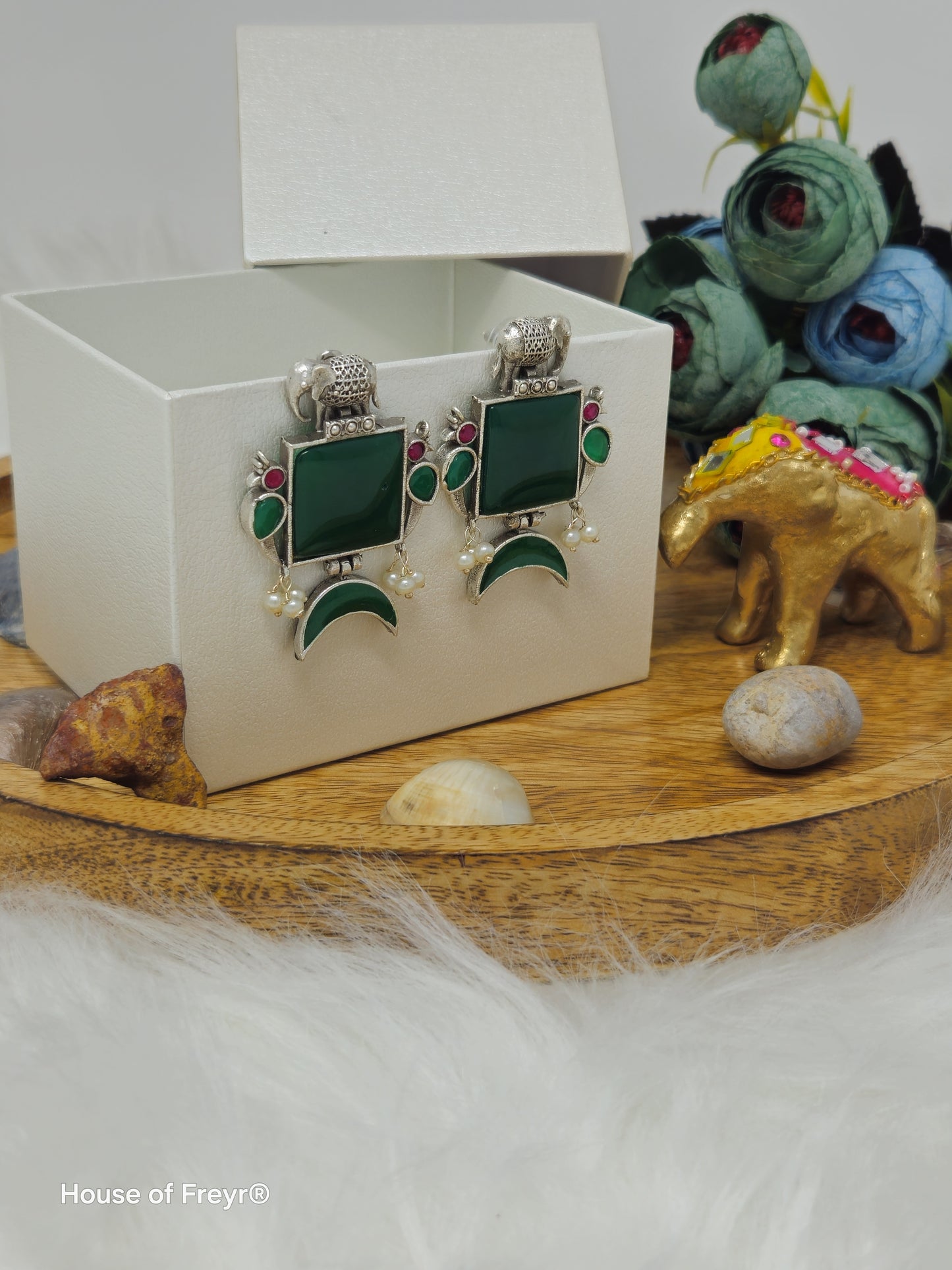 Antique Silver Dangler Earrings with Stone Accents