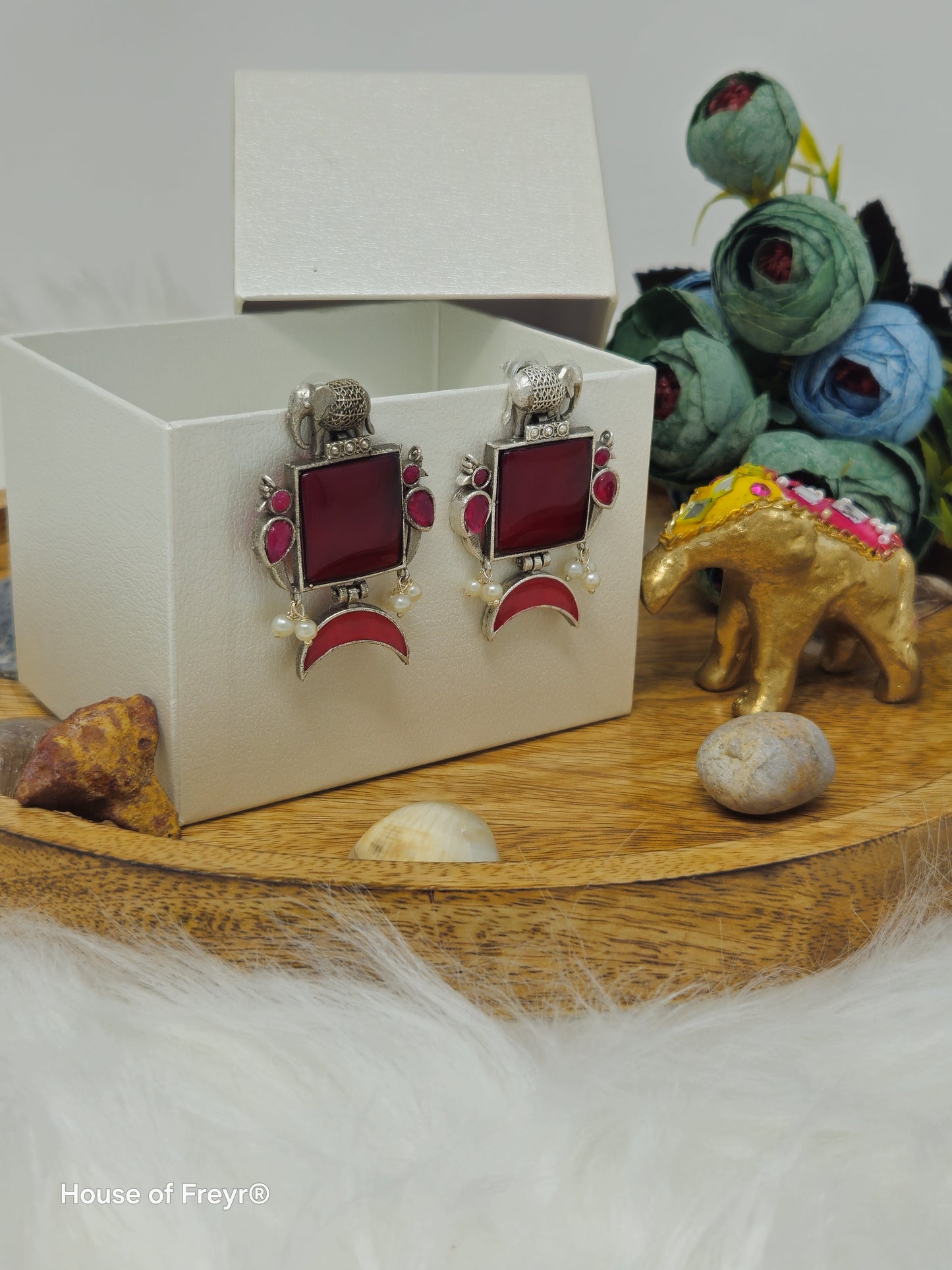 Antique Silver Dangler Earrings with Stone Accents