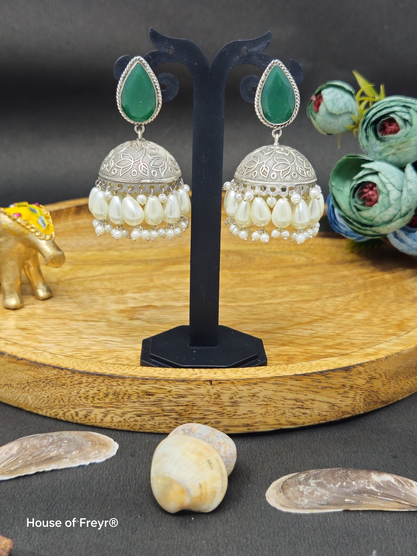 Silver Jhumki Earrings with Pearl Drops