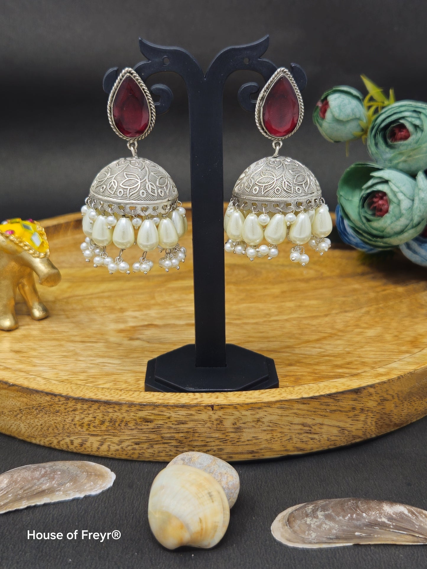 Silver Jhumki Earrings with Pearl Drops