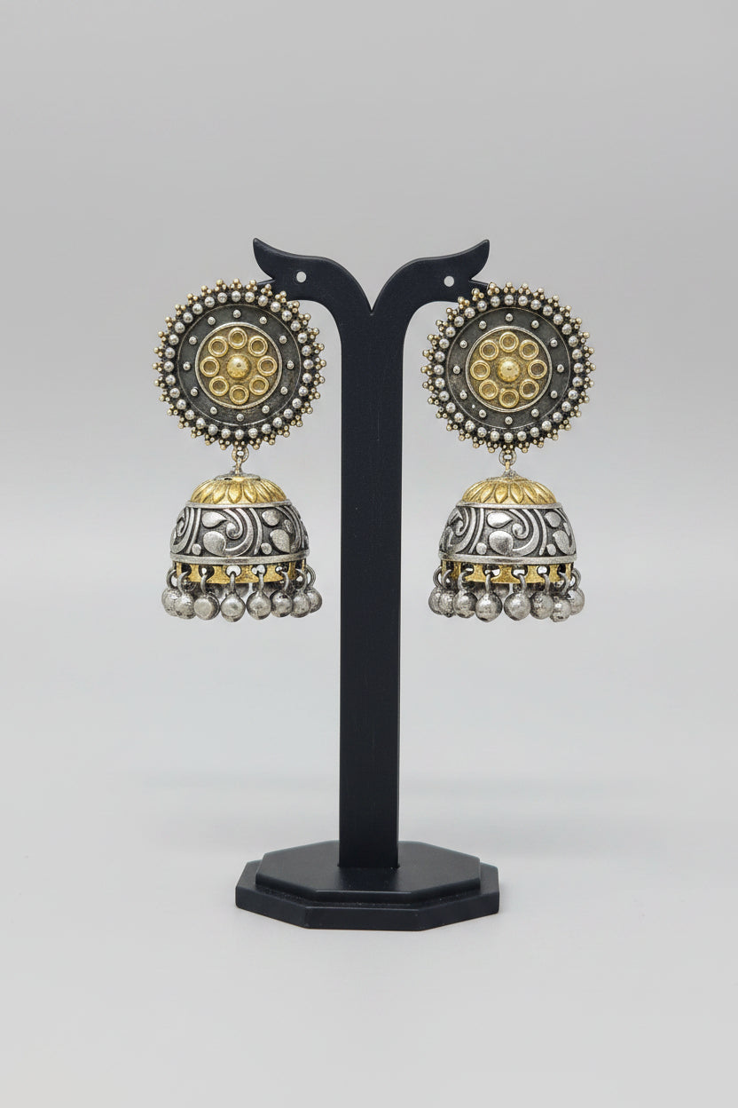 Dual Toned Jhumki Earrings with Ghungroo Drops