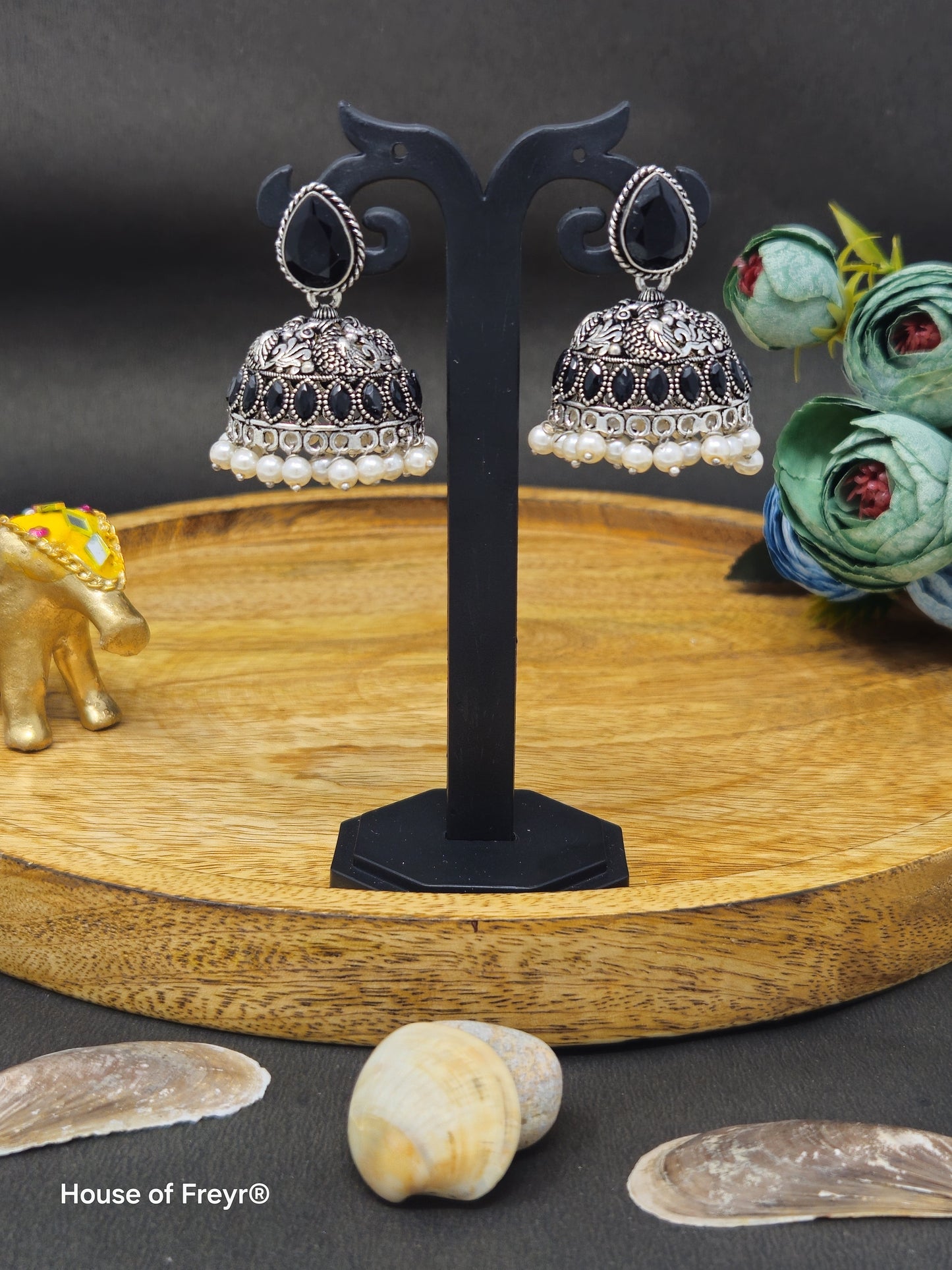 Oxidized Silver Jhumki Earrings