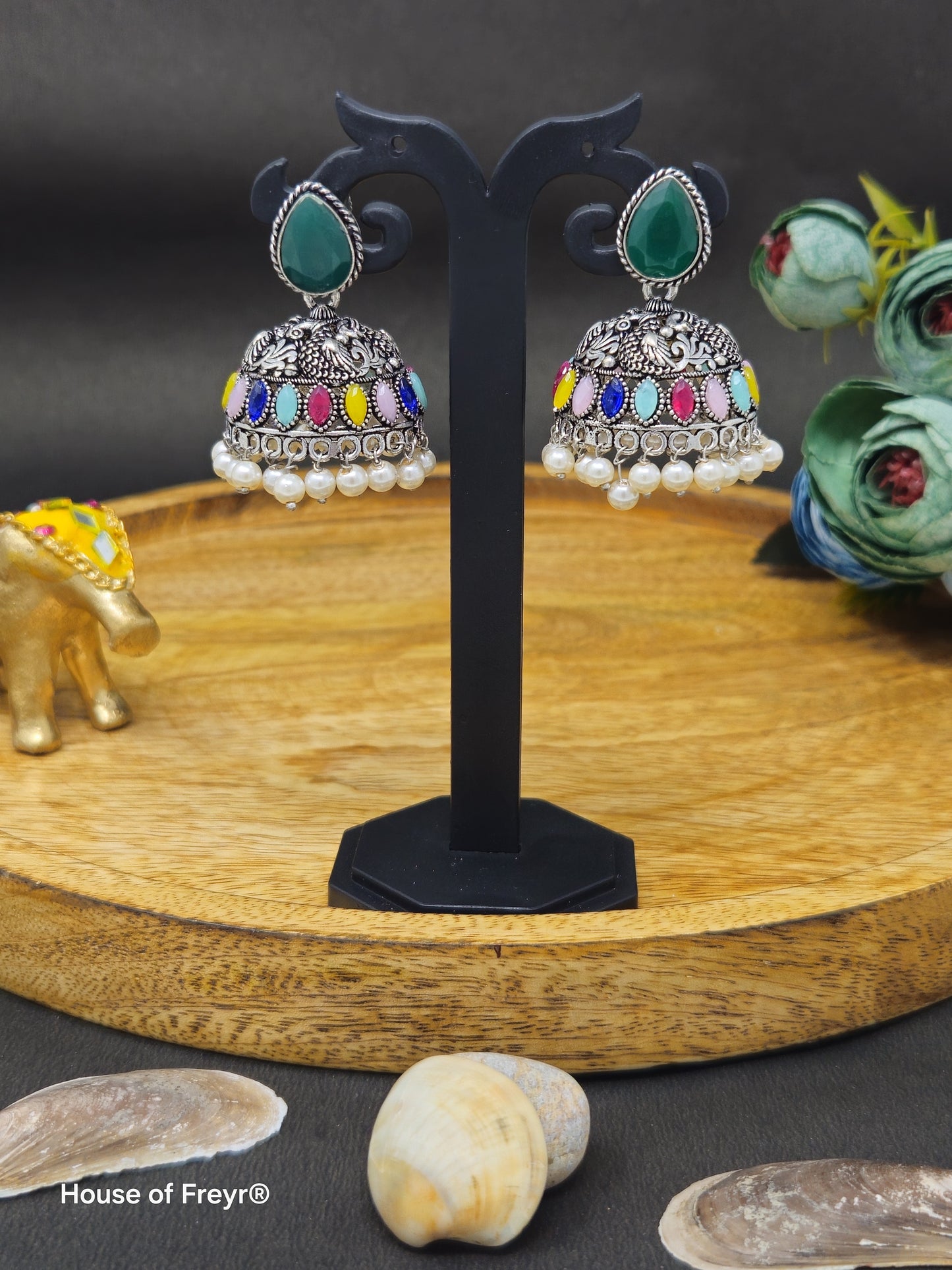 Oxidized Silver Jhumki Earrings