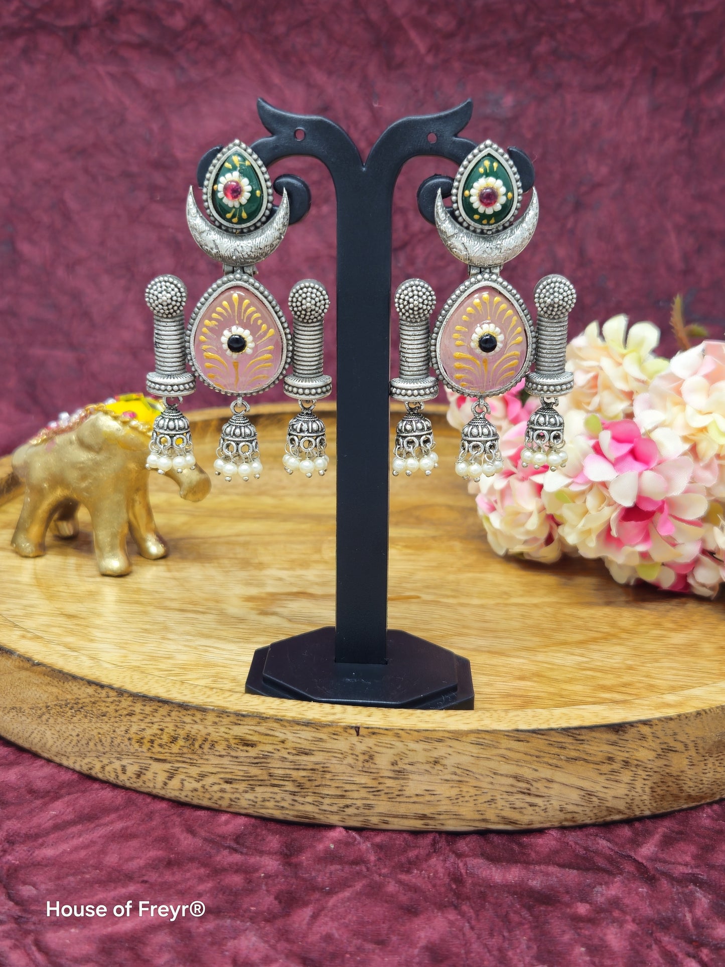 Handcrafted Oxidized Silver Meenakari Jhumki Earring