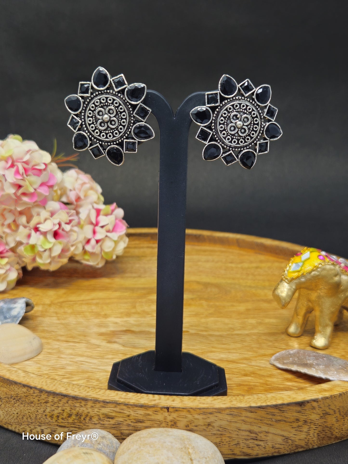 Vintage Silver Floral Stud Earrings