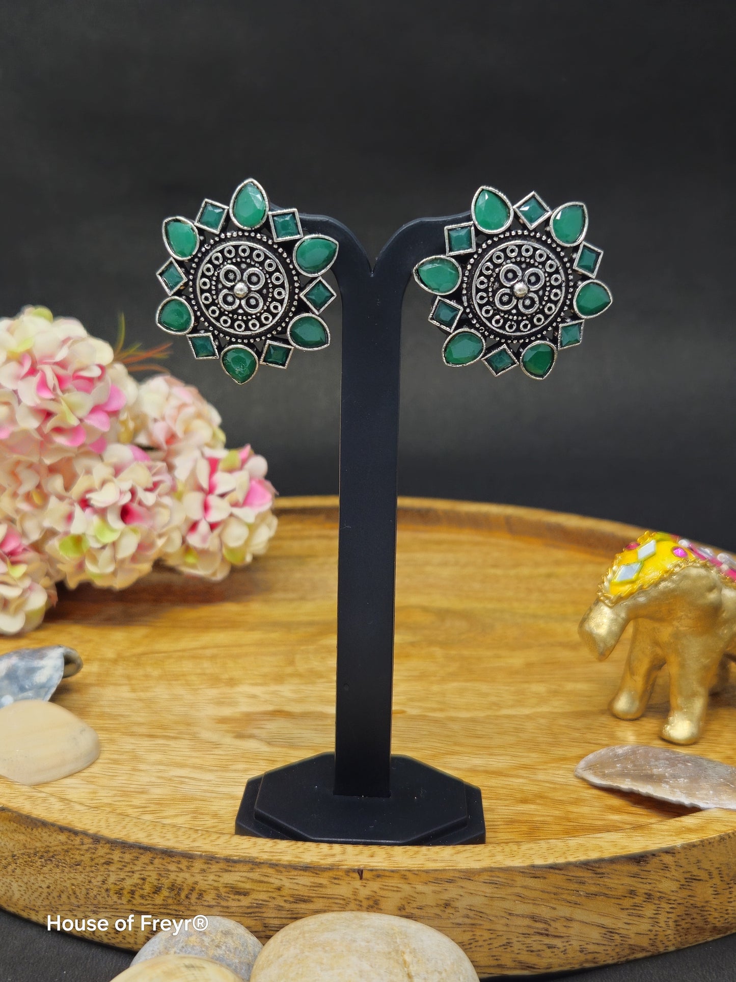 Vintage Silver Floral Stud Earrings