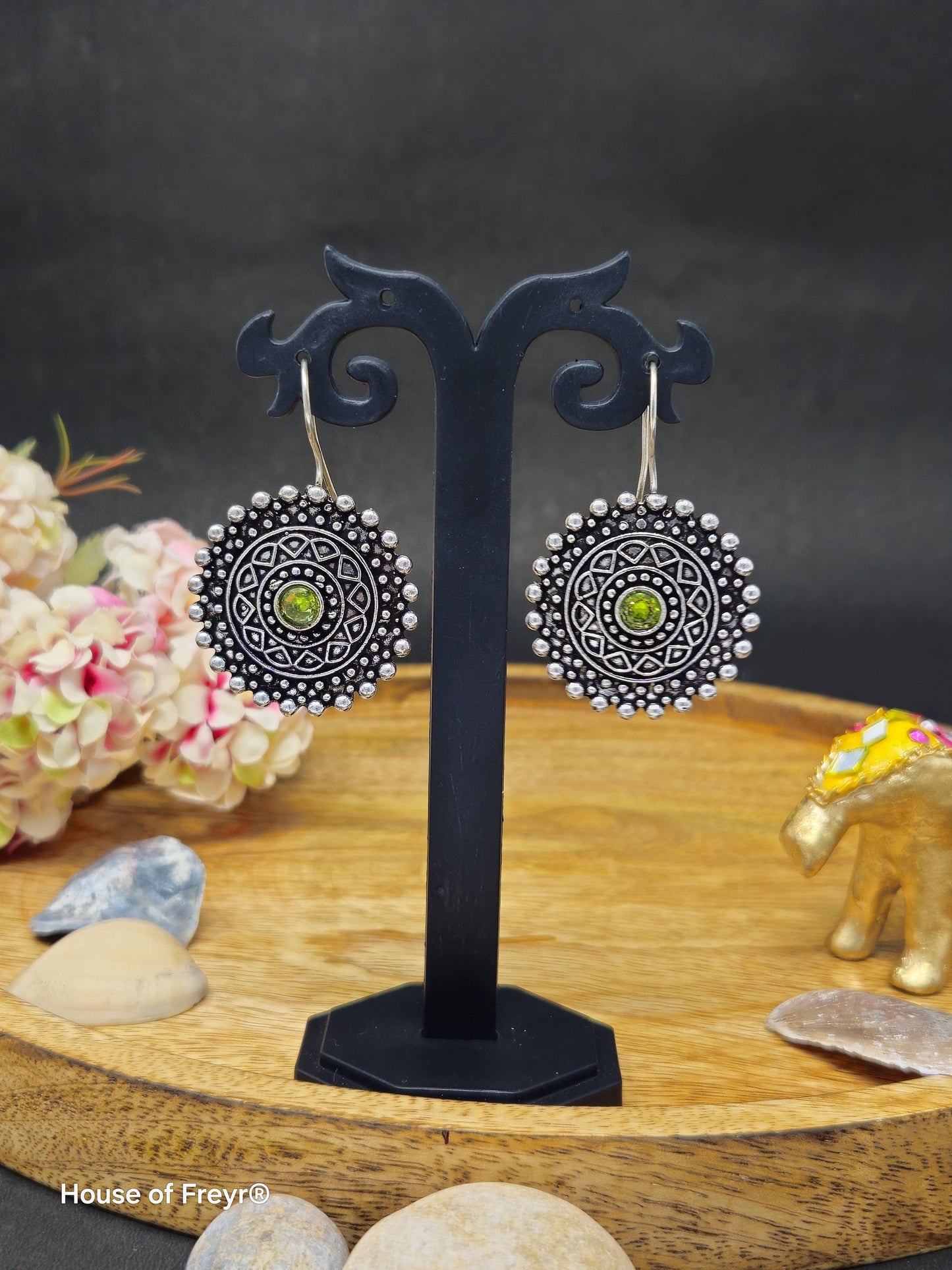 Mandala-Inspired Oxidized Silver Earrings