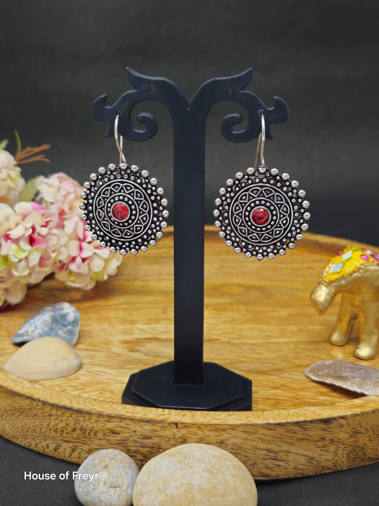 Mandala-Inspired Oxidized Silver Earrings