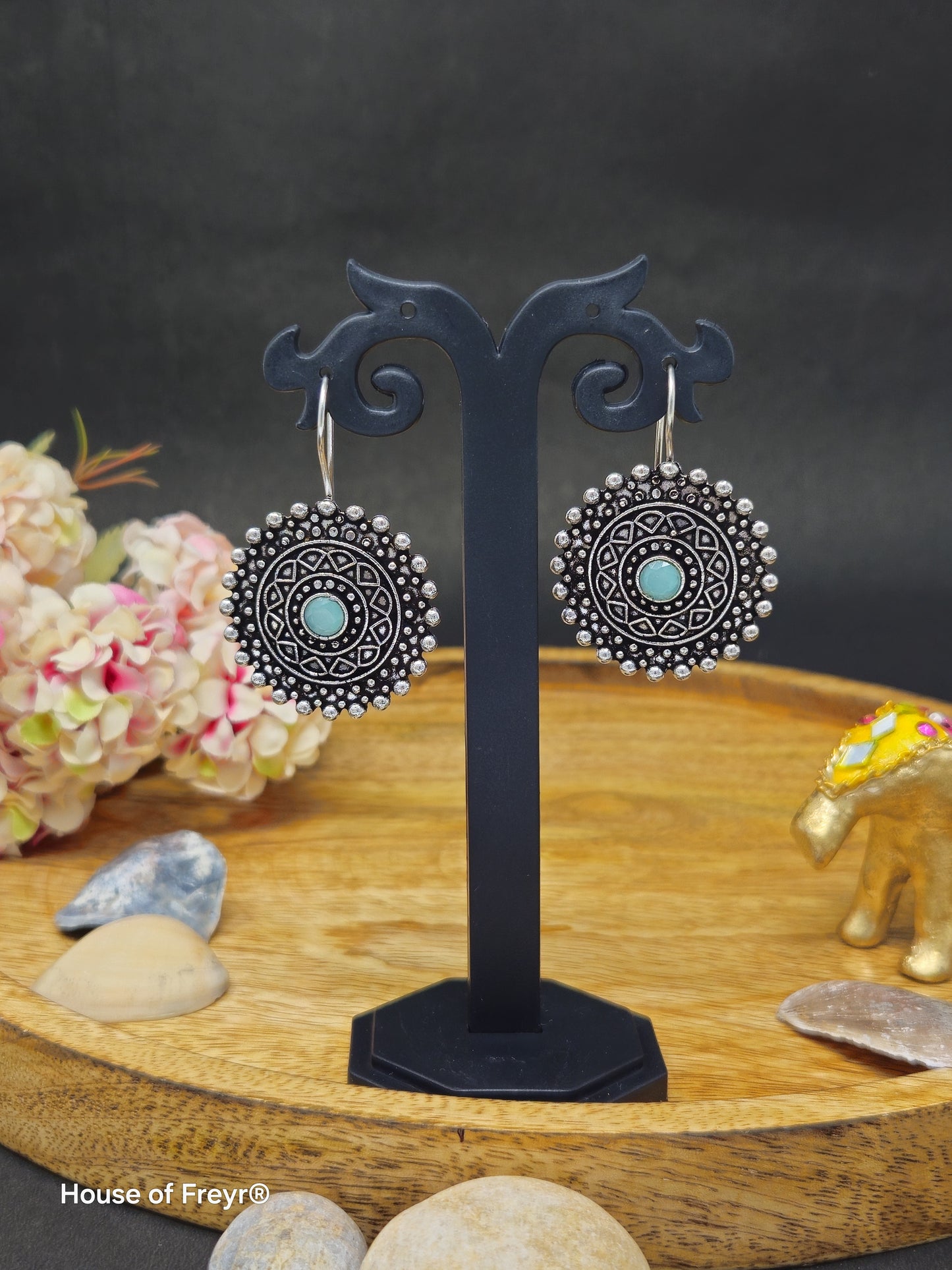 Mandala-Inspired Oxidized Silver Earrings