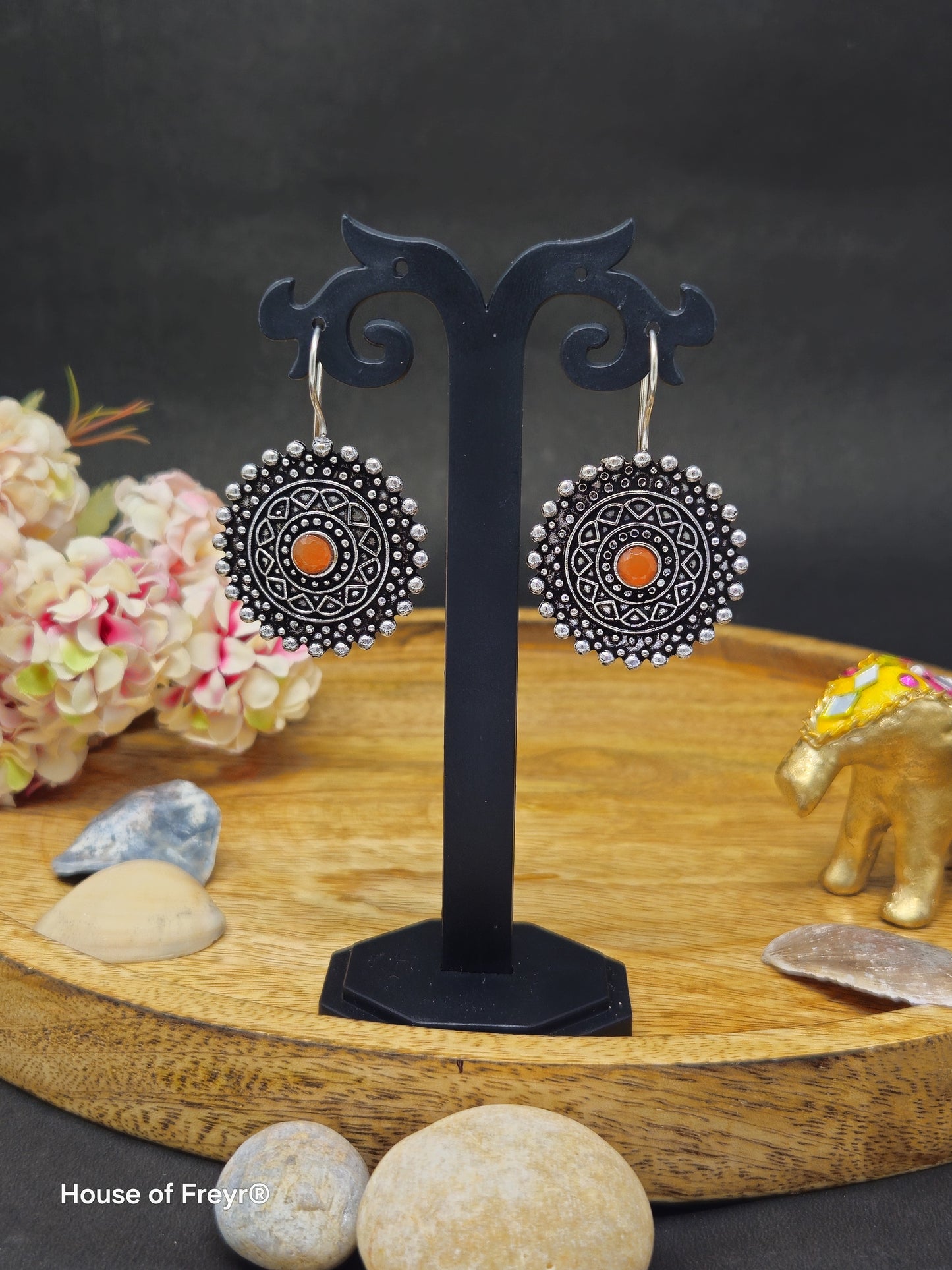 Mandala-Inspired Oxidized Silver Earrings