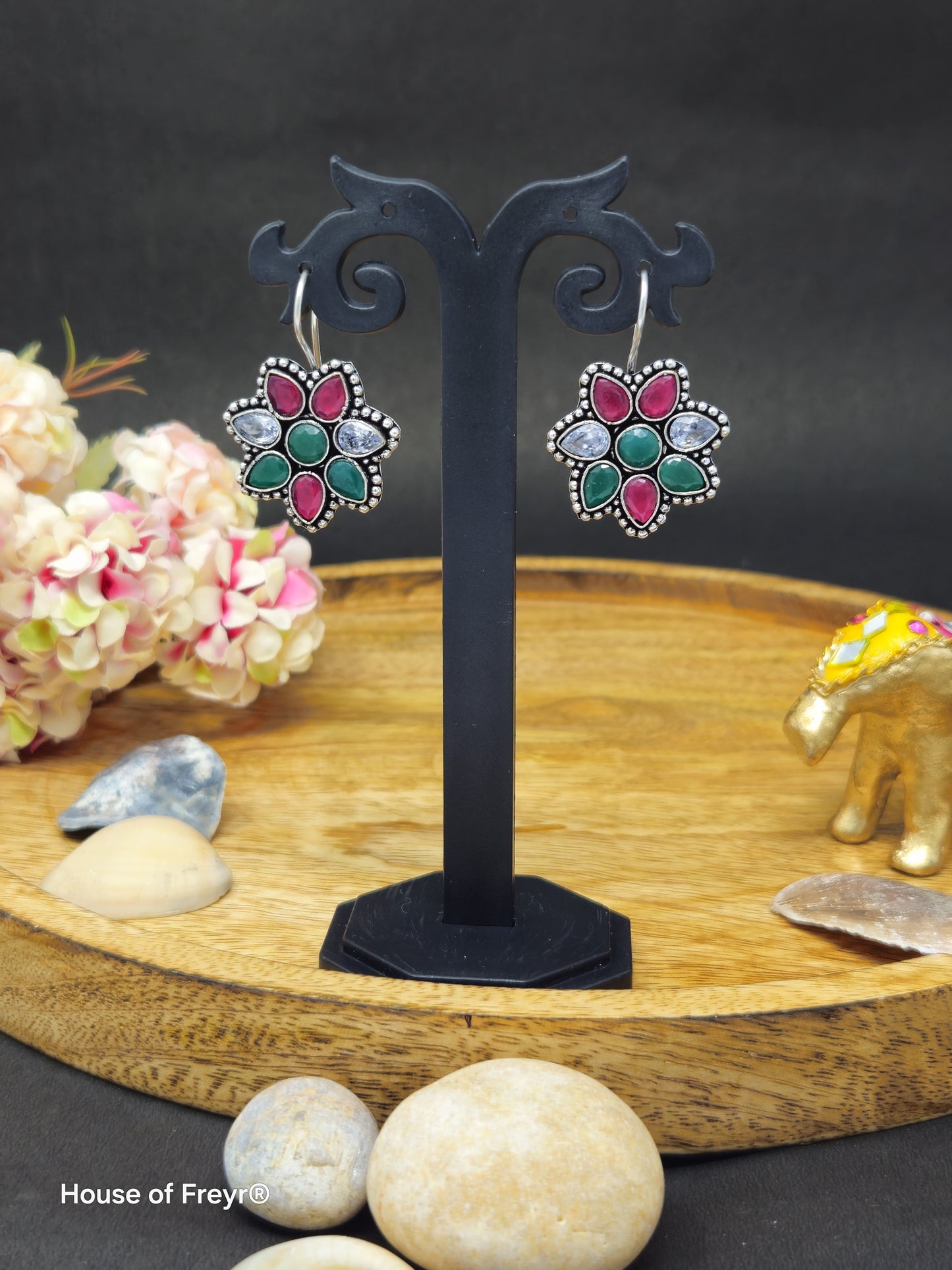 Silver Floral Hook Earrings
