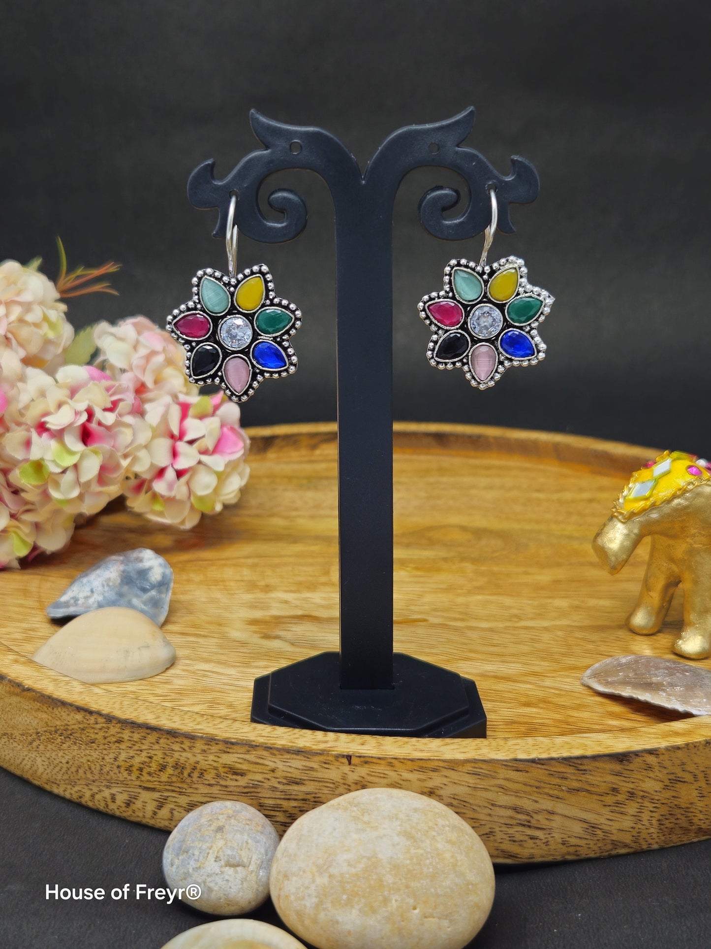 Silver Floral Hook Earrings