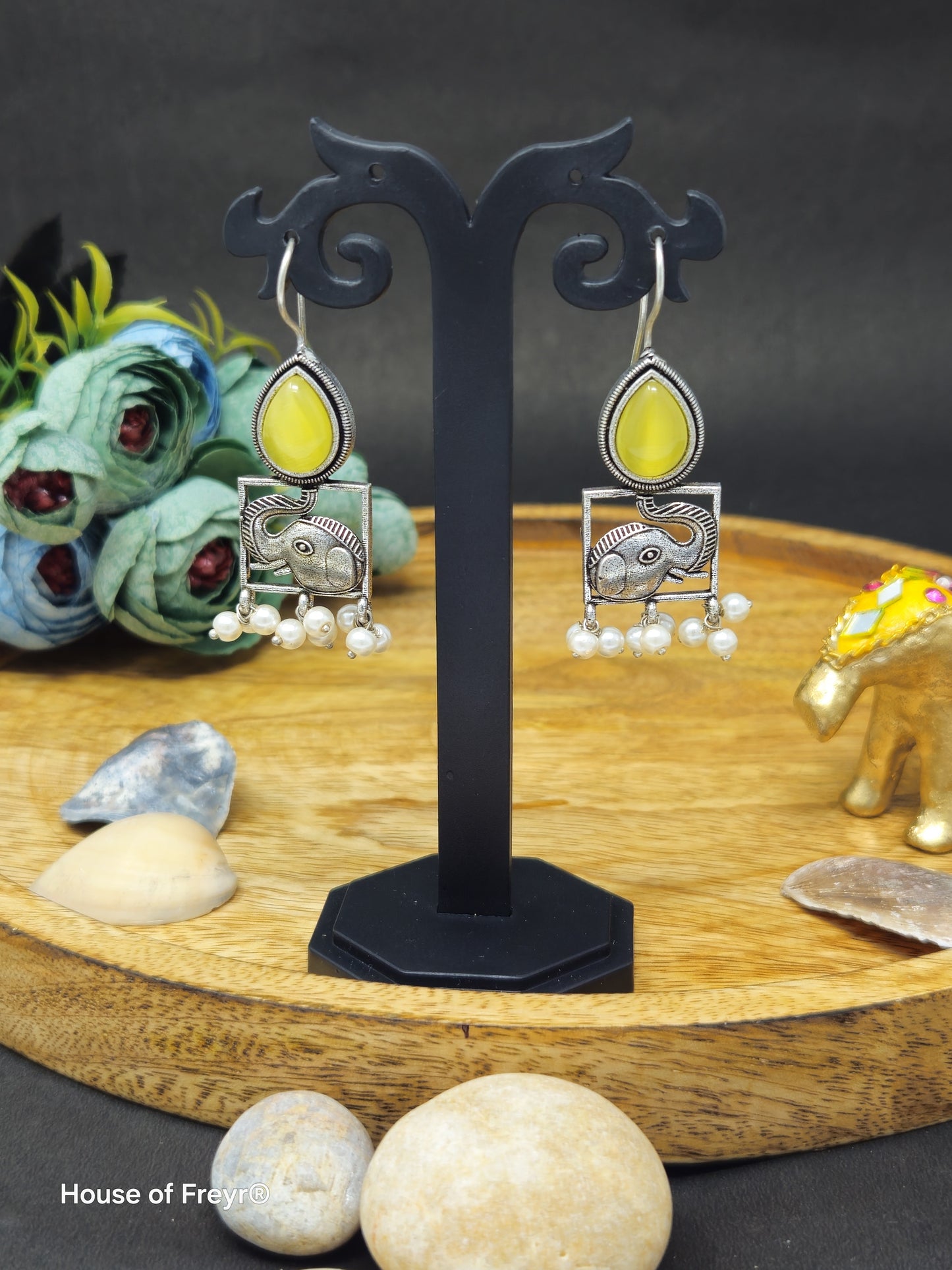 Ethnic Silver Elephant Hook Earrings