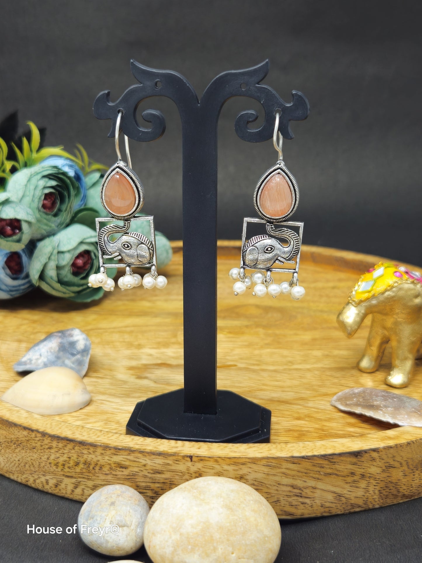 Ethnic Silver Elephant Hook Earrings