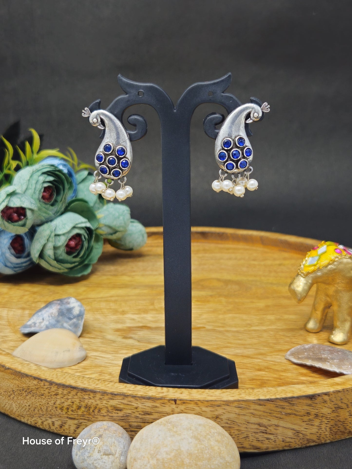 Antique Silver Peacock Hook Earrings
