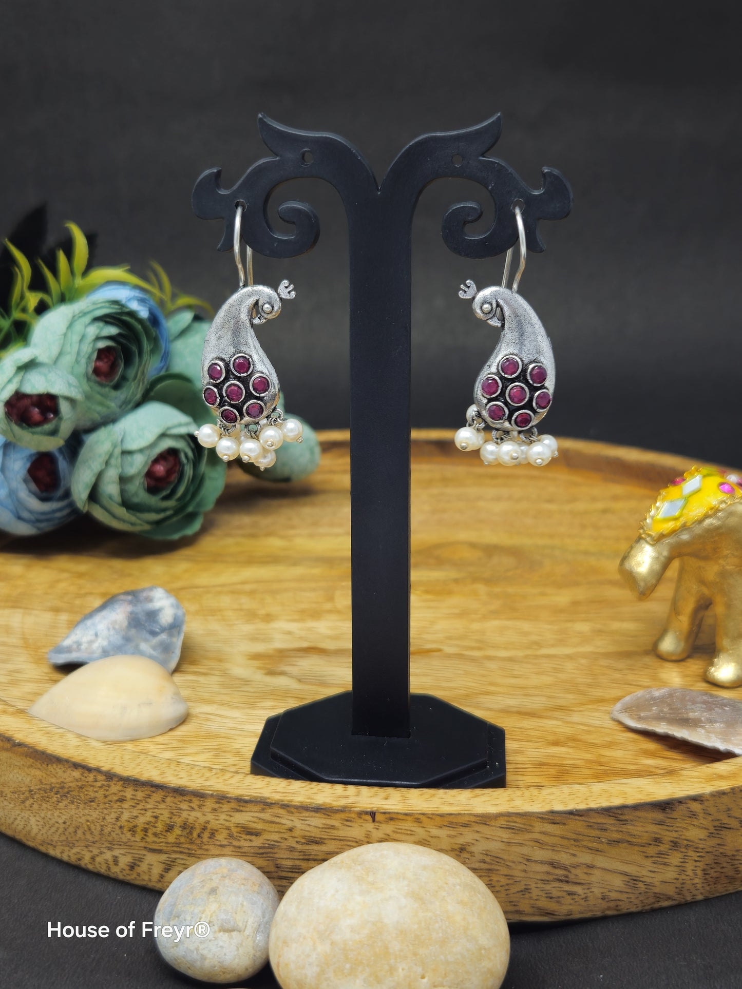 Antique Silver Peacock Hook Earrings