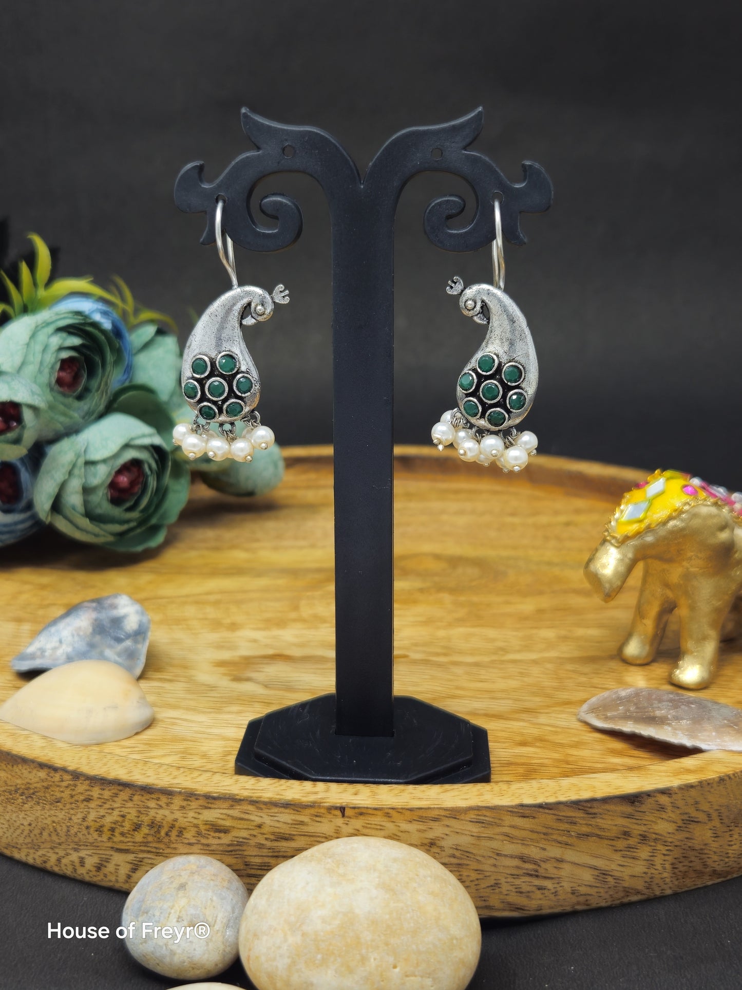 Antique Silver Peacock Hook Earrings