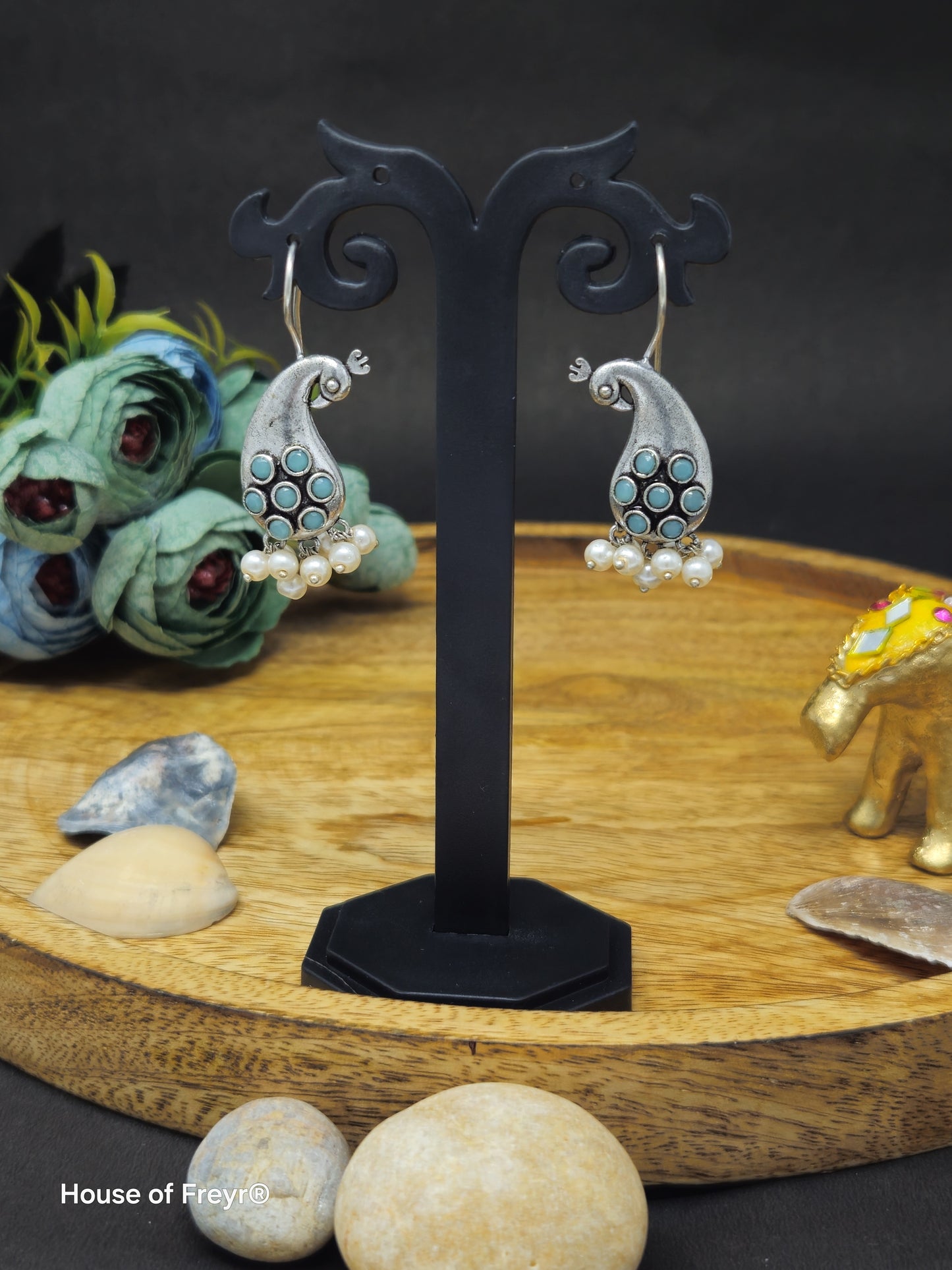 Antique Silver Peacock Hook Earrings