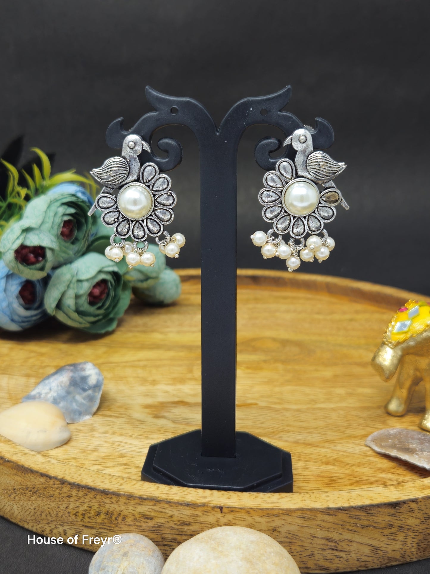 Antique Silver Bird Motif Earrings