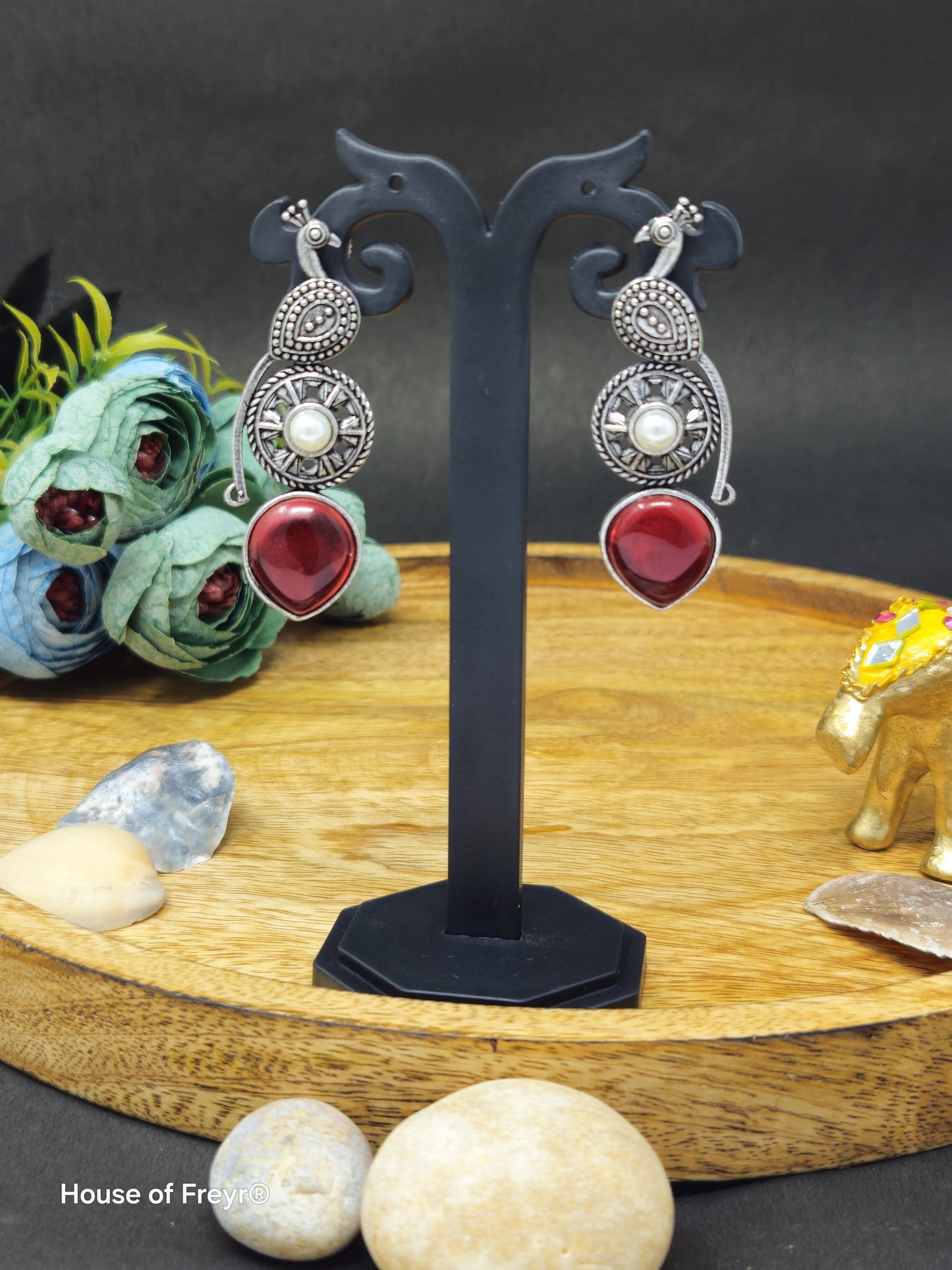 Pearl Oxidized Silver Dangler Earrings