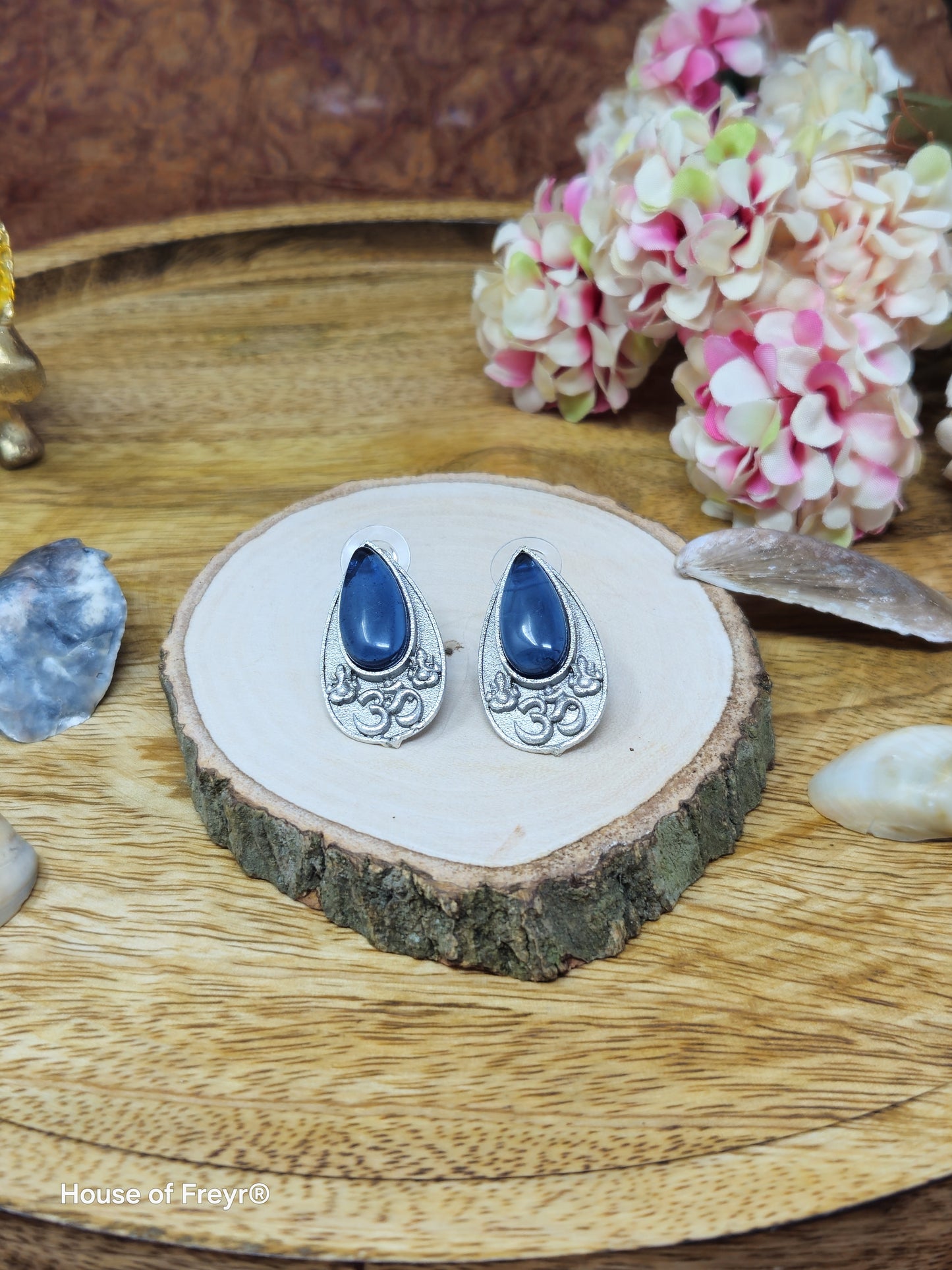 Om Teardrop Stud Earrings