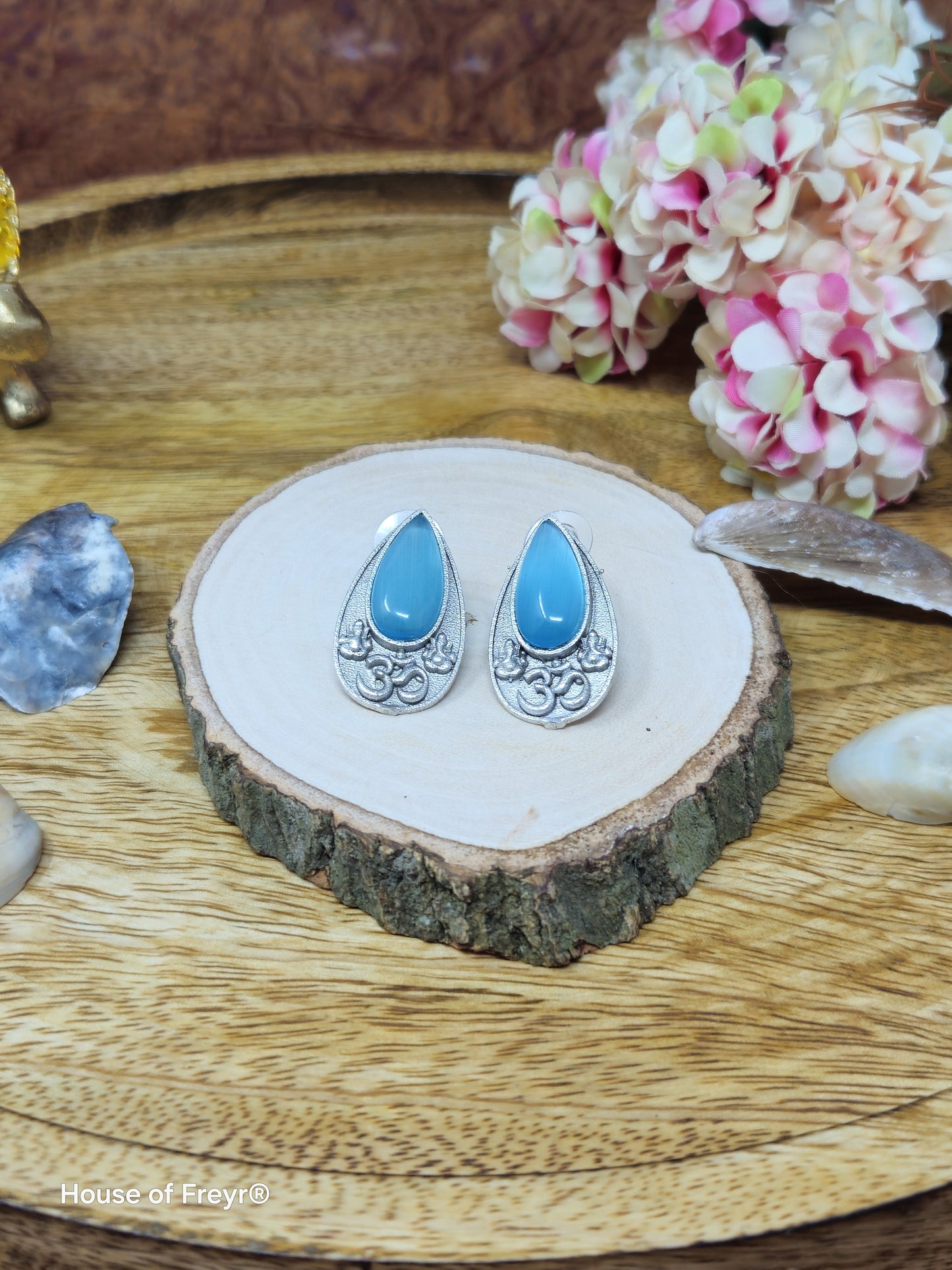 Om Teardrop Stud Earrings