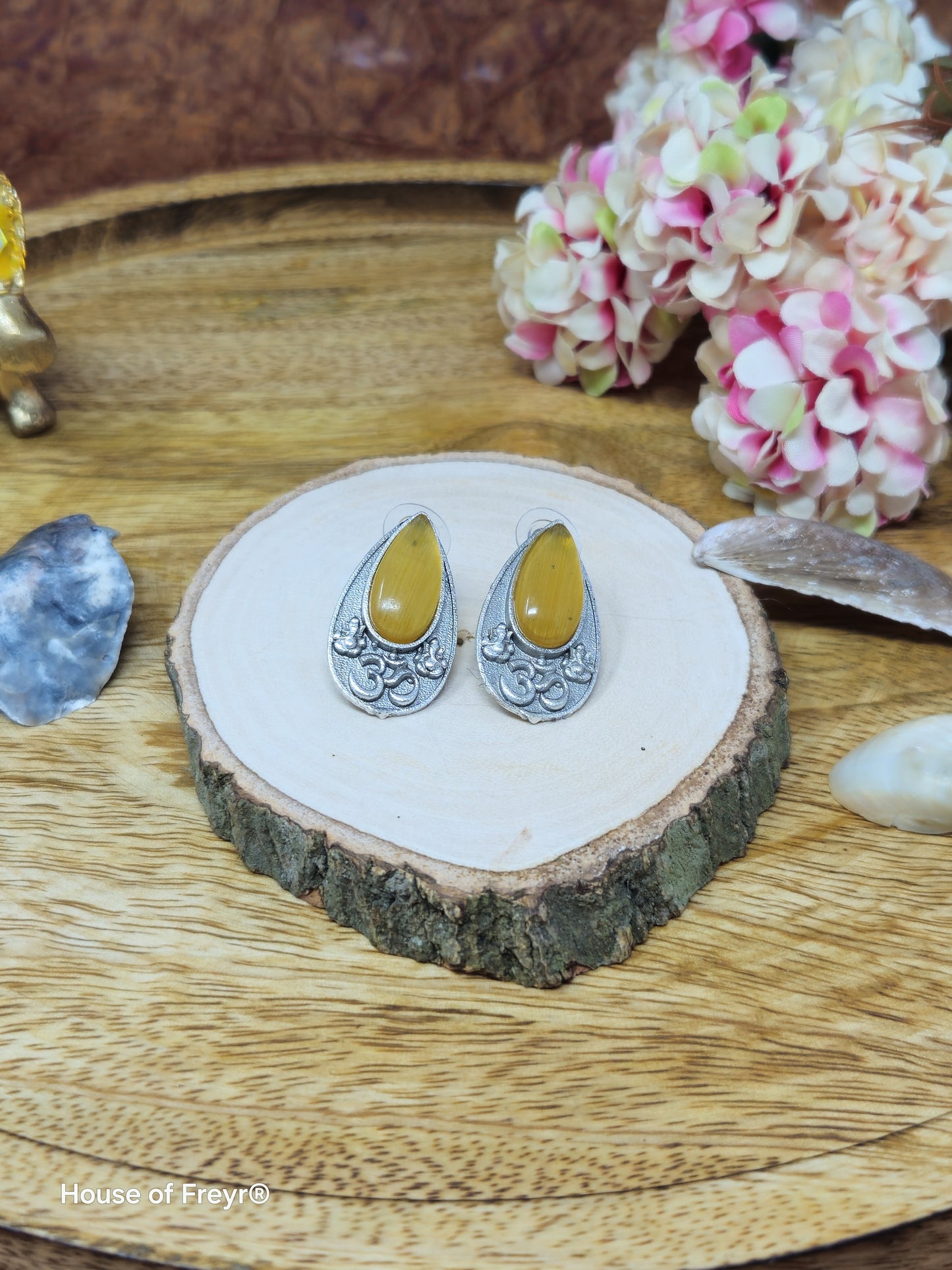 Om Teardrop Stud Earrings
