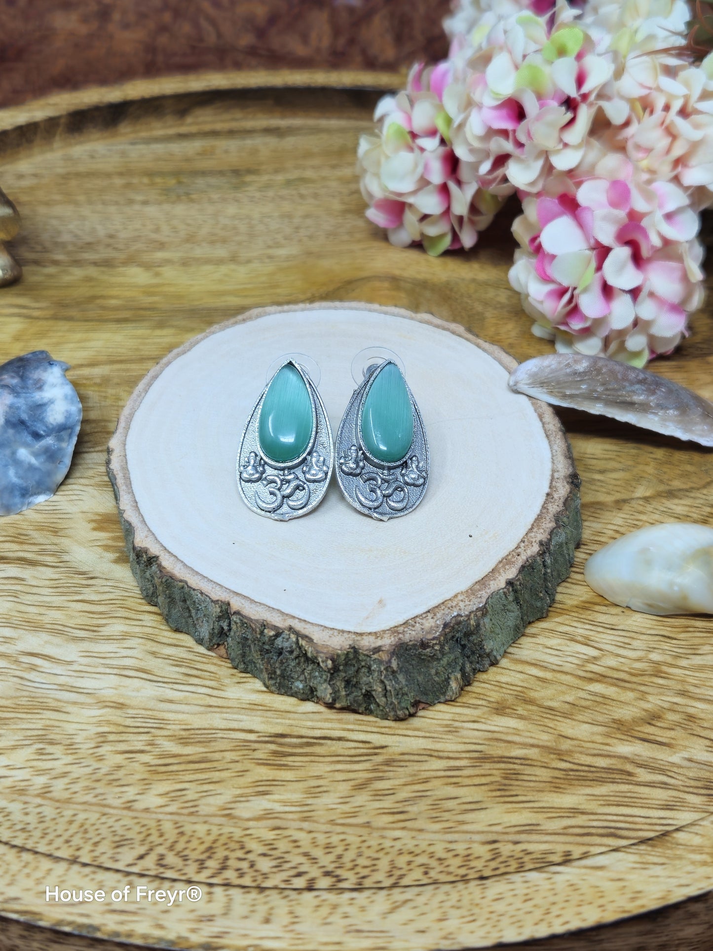Om Teardrop Stud Earrings