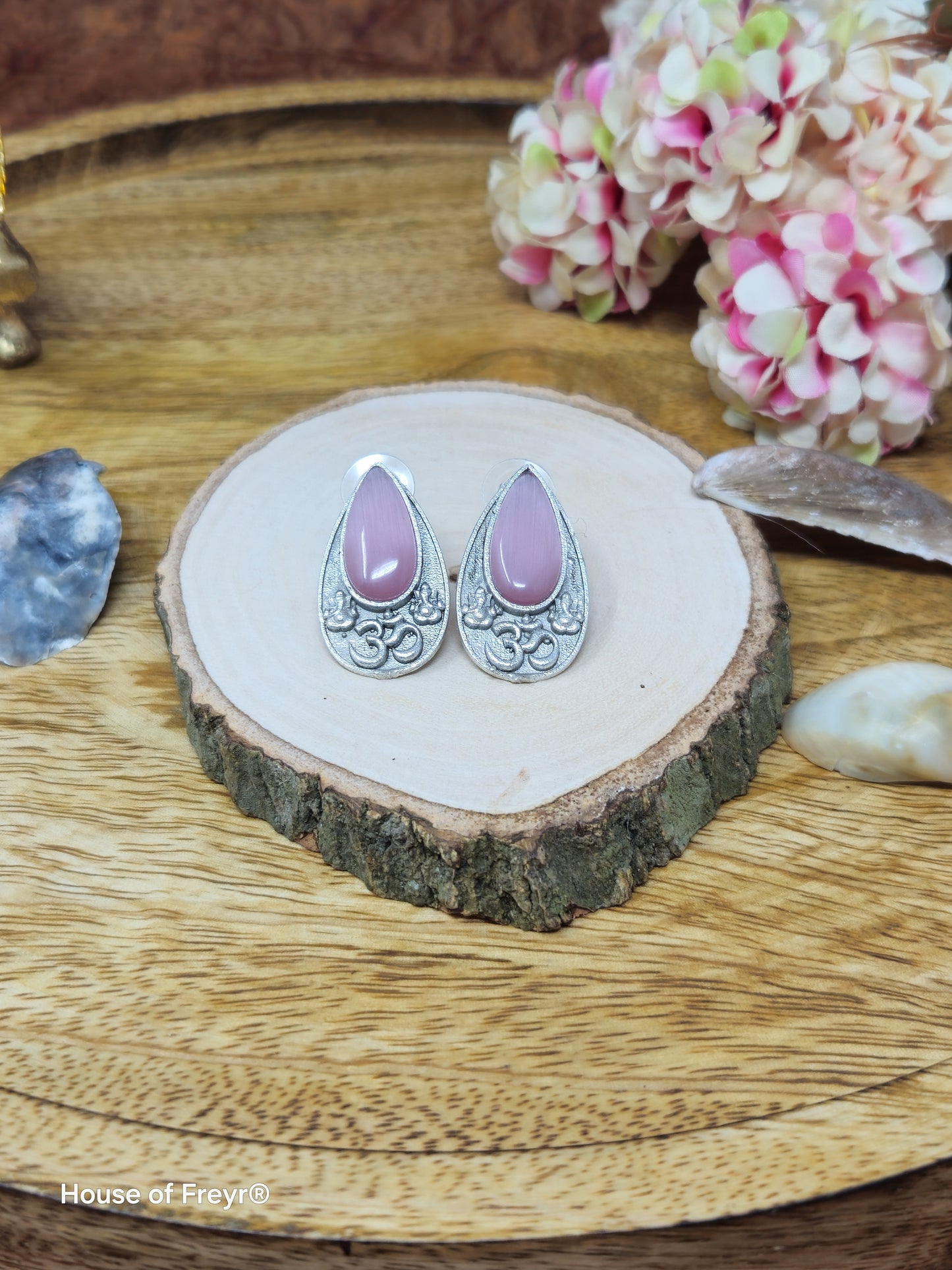Om Teardrop Stud Earrings
