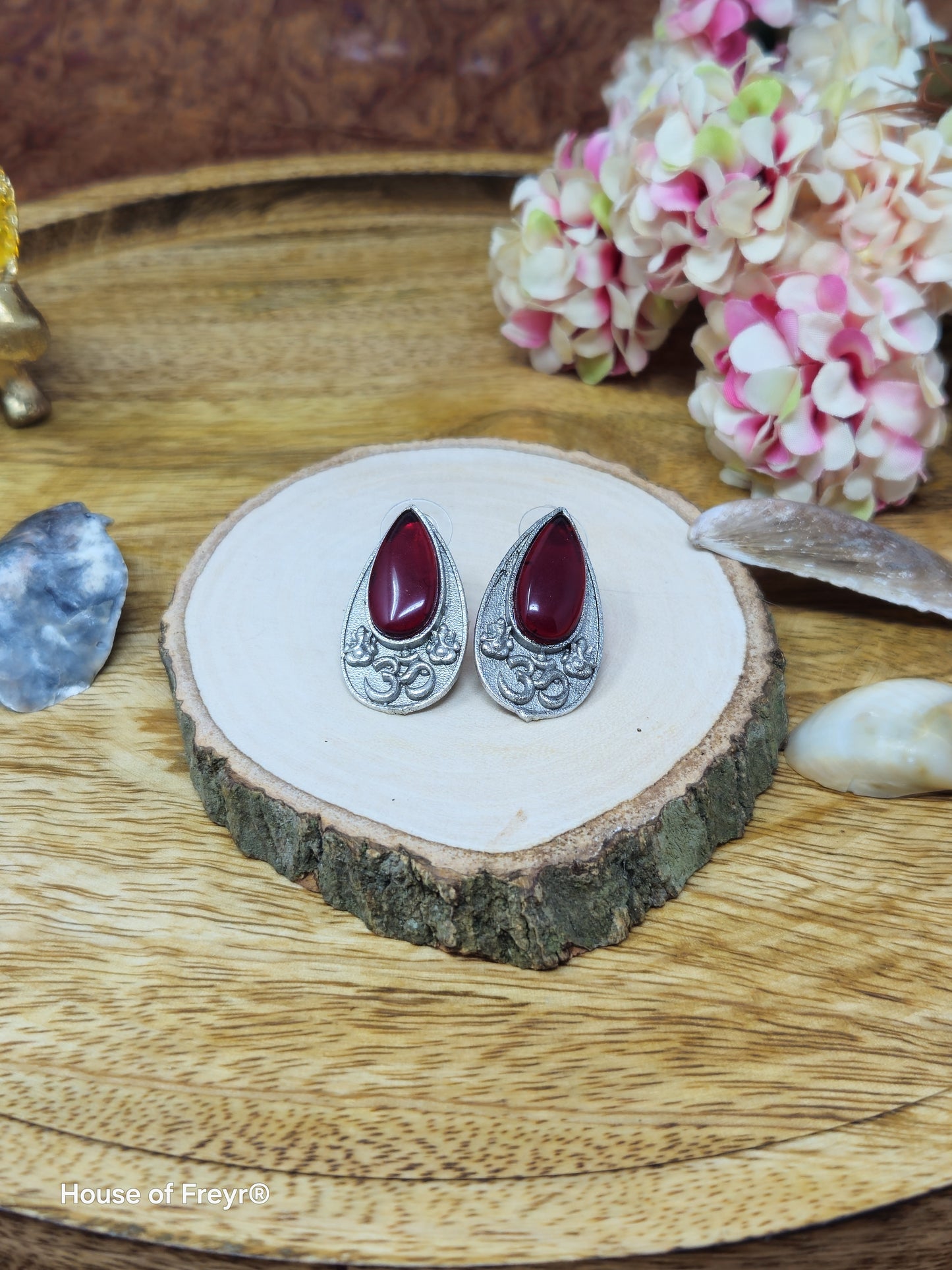 Om Teardrop Stud Earrings