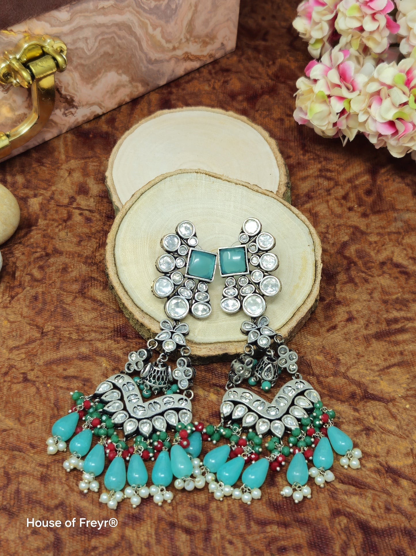 Pachi Kundan Silver Plated Dangler Earrings