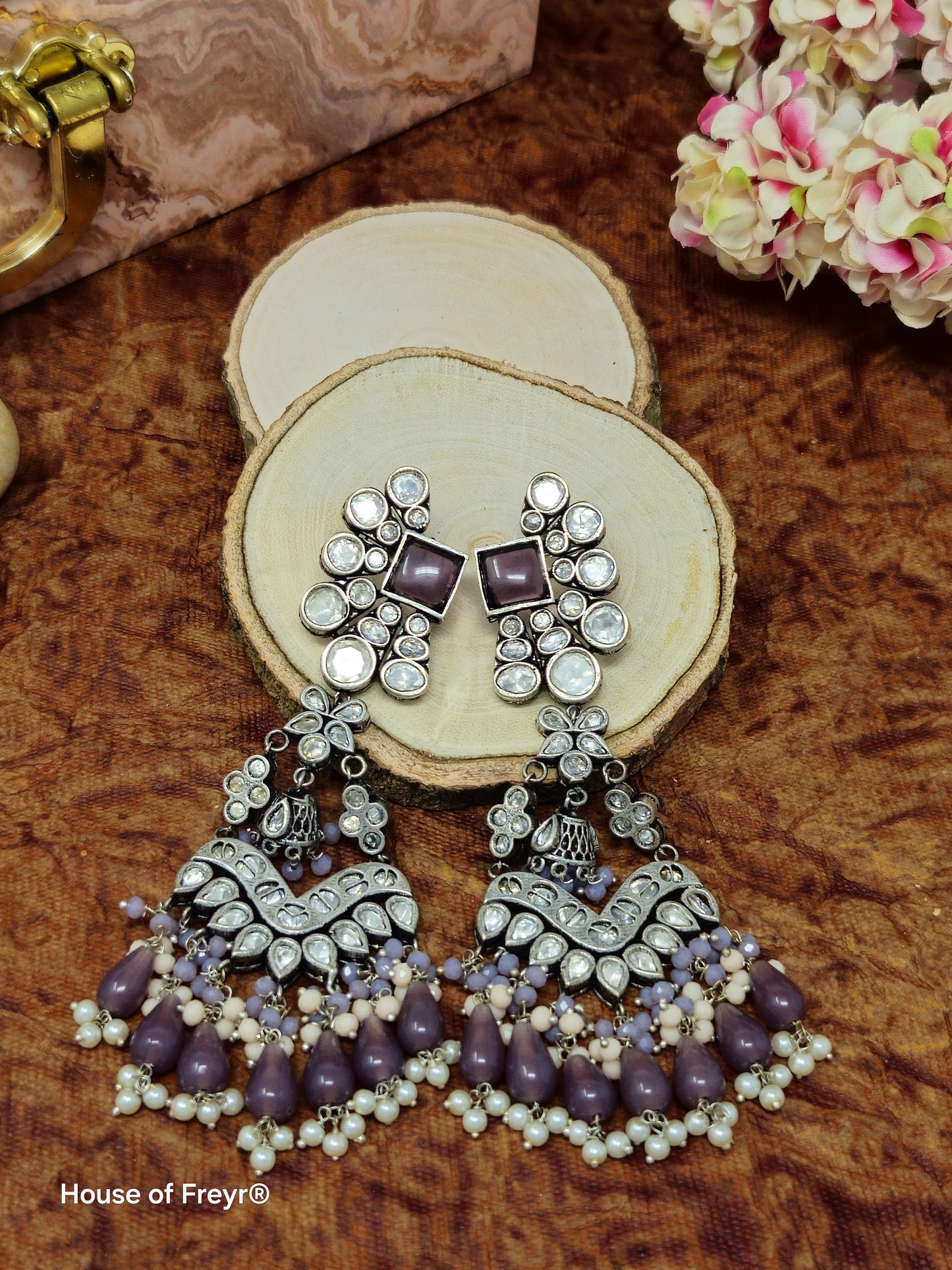 Pachi Kundan Silver Plated Dangler Earrings