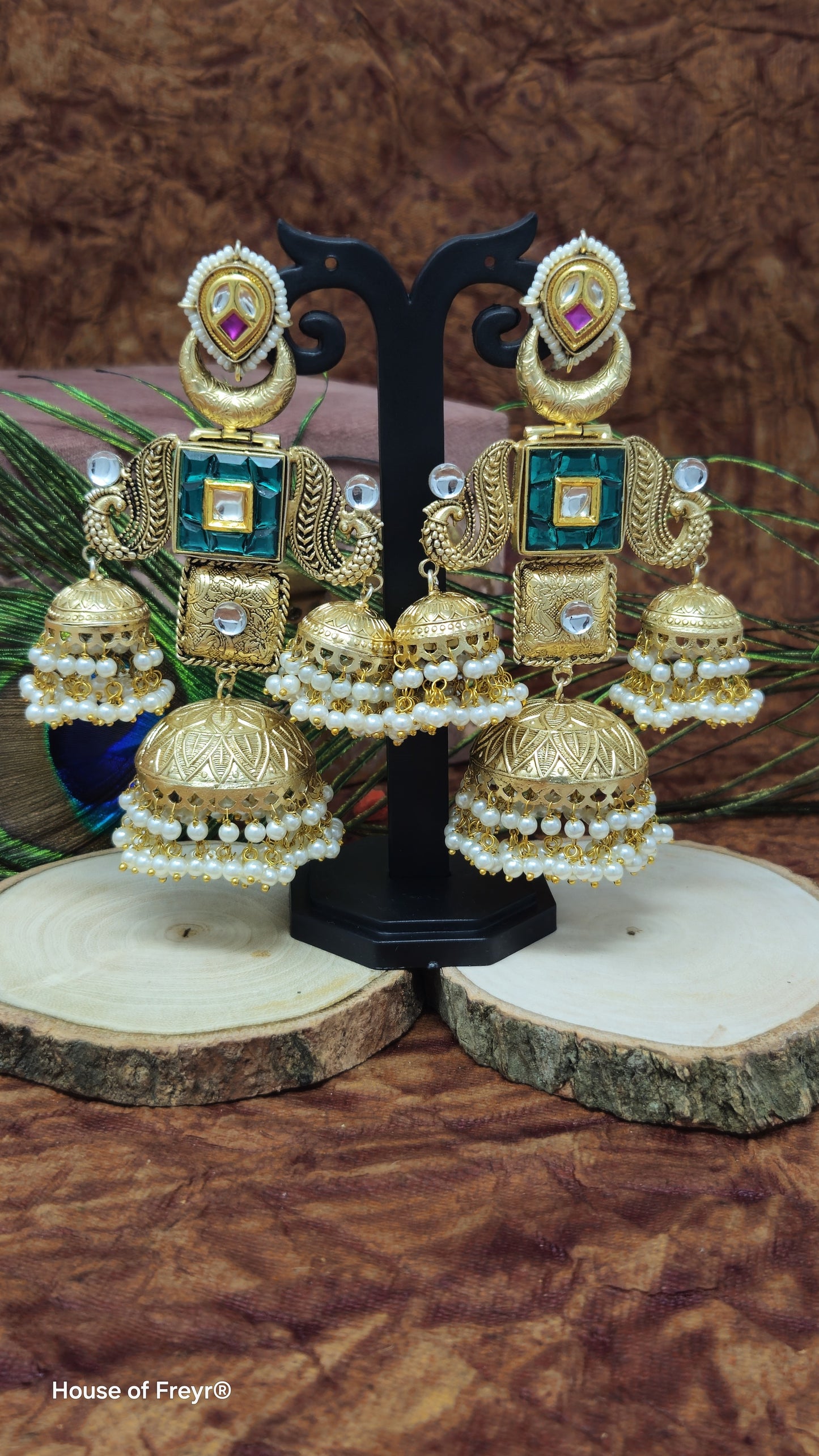 Tri Gold Jhumka Earrings