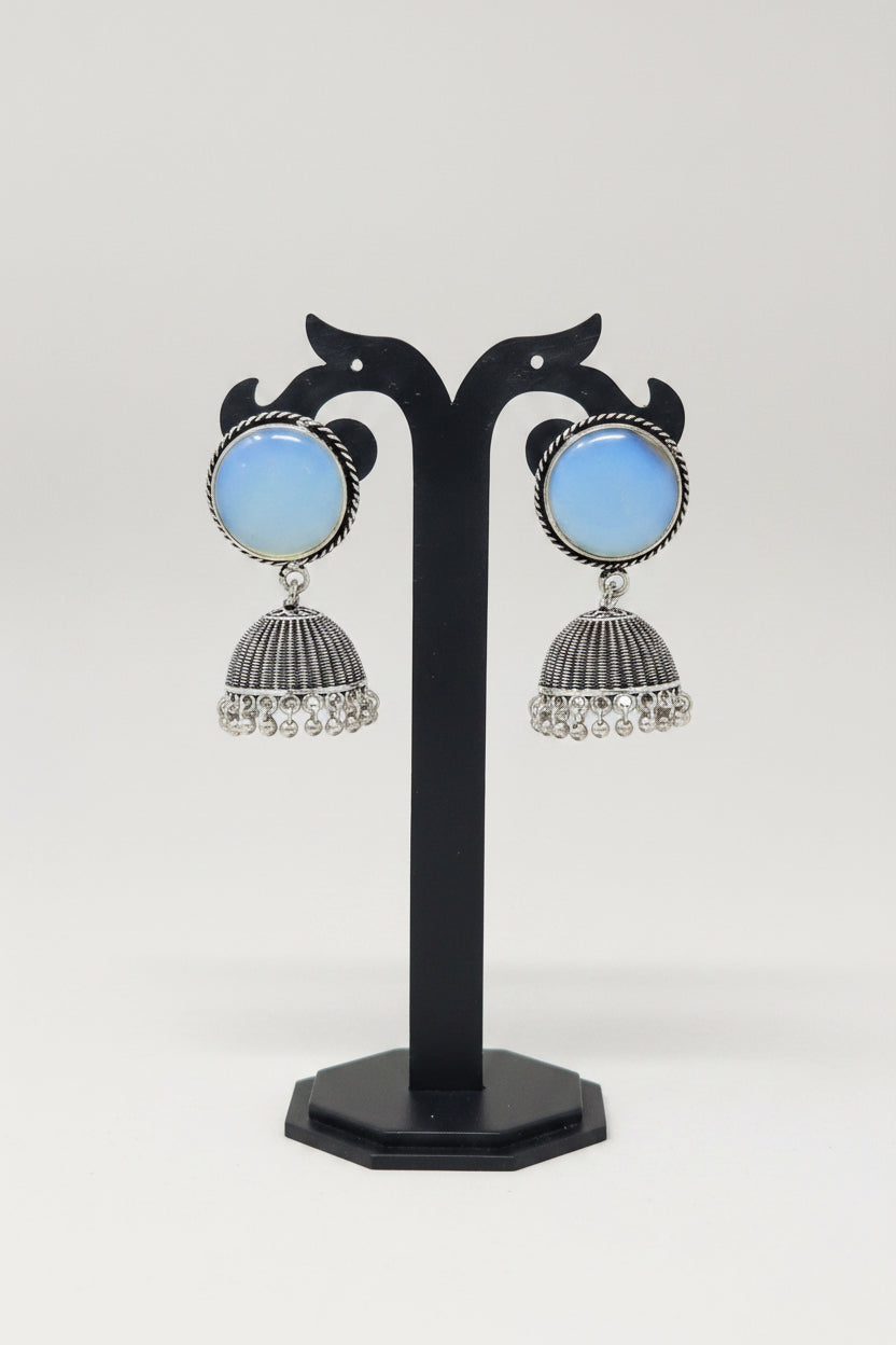 Antique handmade premium oxidised jhumki earrings with white onyx stone