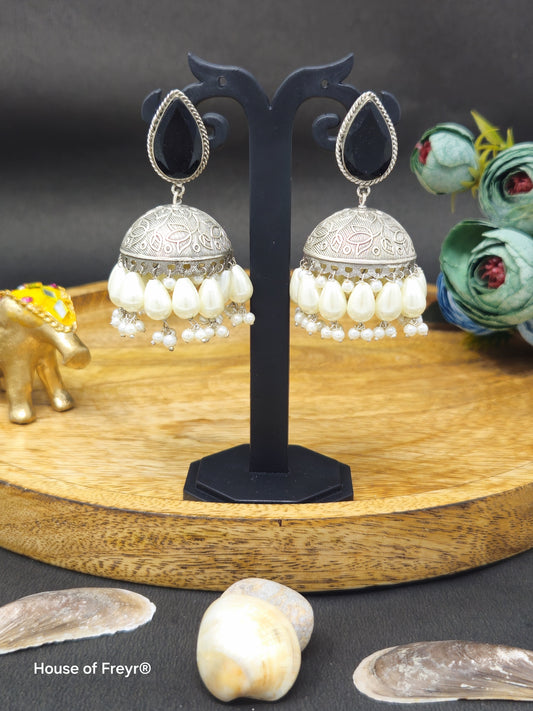 Silver Jhumki Earrings with Pearl Drops