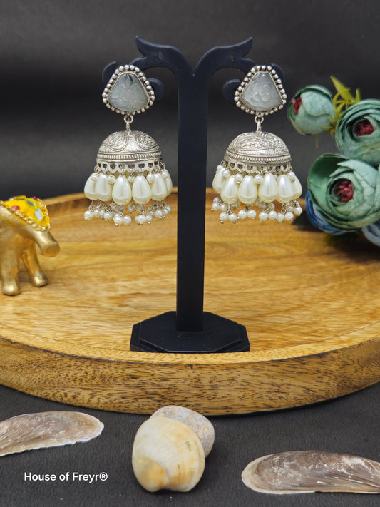 Carved Stud Jhumka Earrings