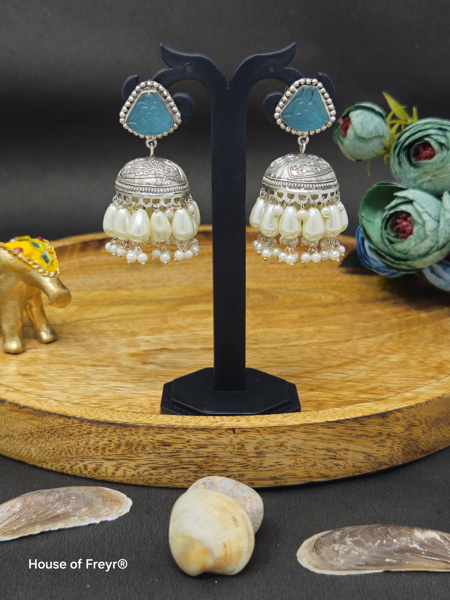 Carved Stud Jhumka Earrings