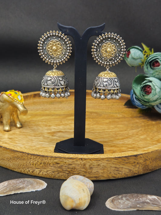 Dual Toned Jhumki Earrings with Ghungroo Drops