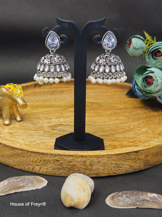 Oxidized Silver Jhumki Earrings