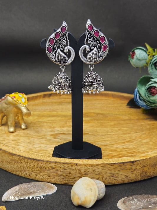 Antique Silver Peacock Jhumki Earrings
