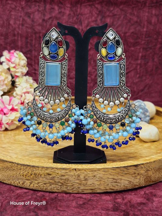 Vibrant Multicolor Gemstone Oxidized Silver Dangler Earrings