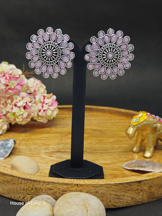 Antique Silver Sunburst Stud Earrings